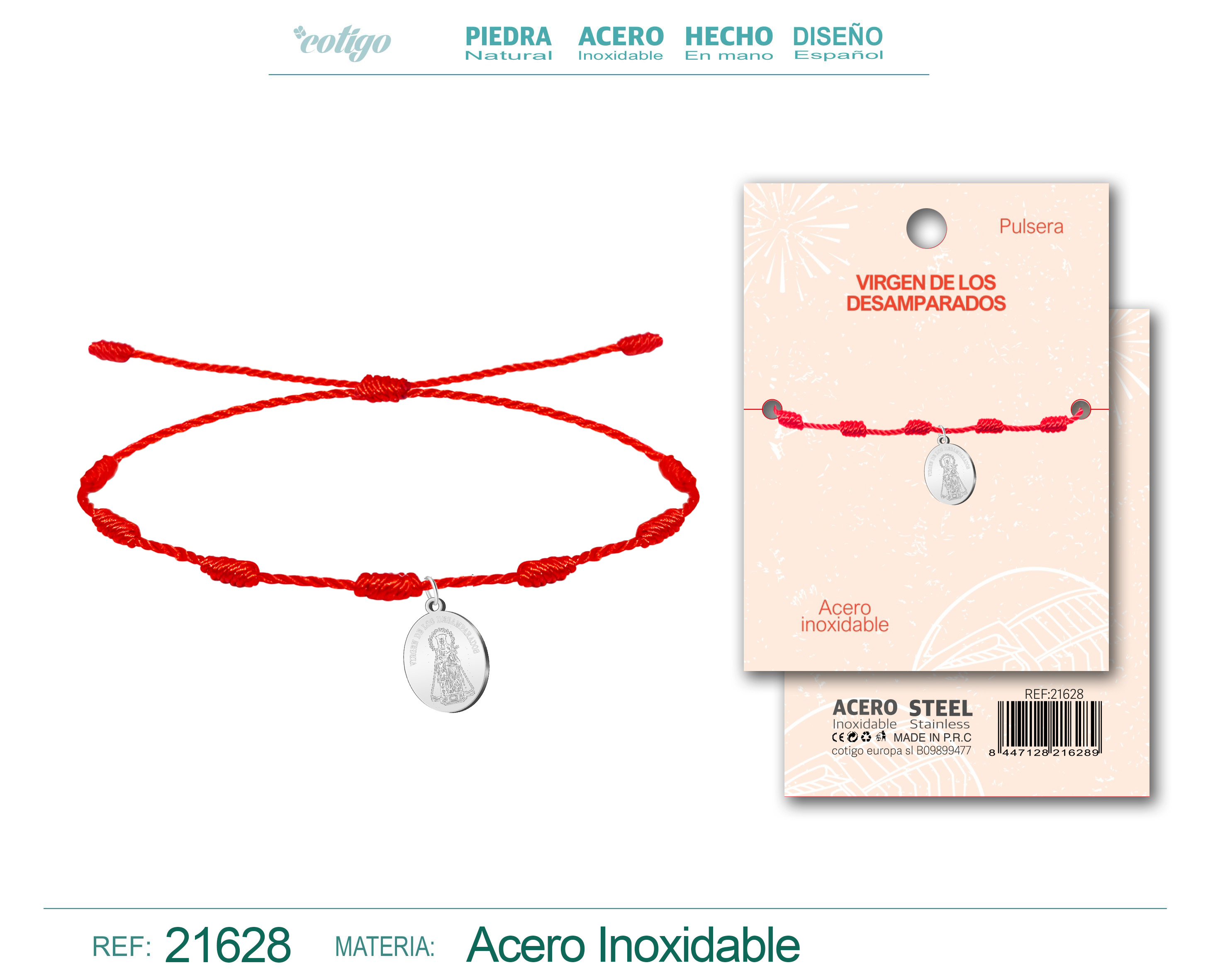 PULSERA 7 NUDOS CON VIRGEN DE LOS DESAMPARADOS ACERO PLATEADO