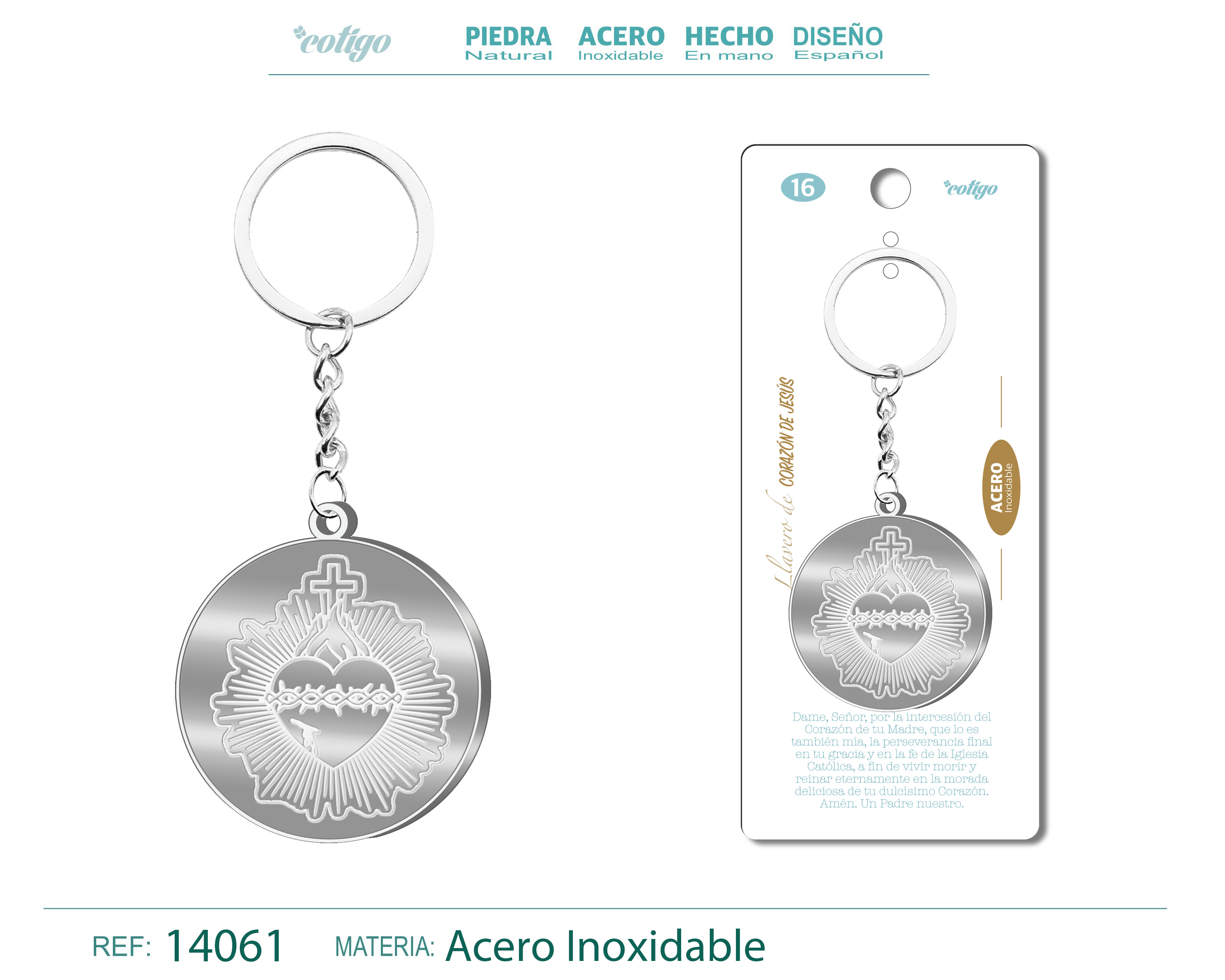 LLAVERO SAGRADO CORAZÓN DE JESÚS ACERO INOXIDABLE