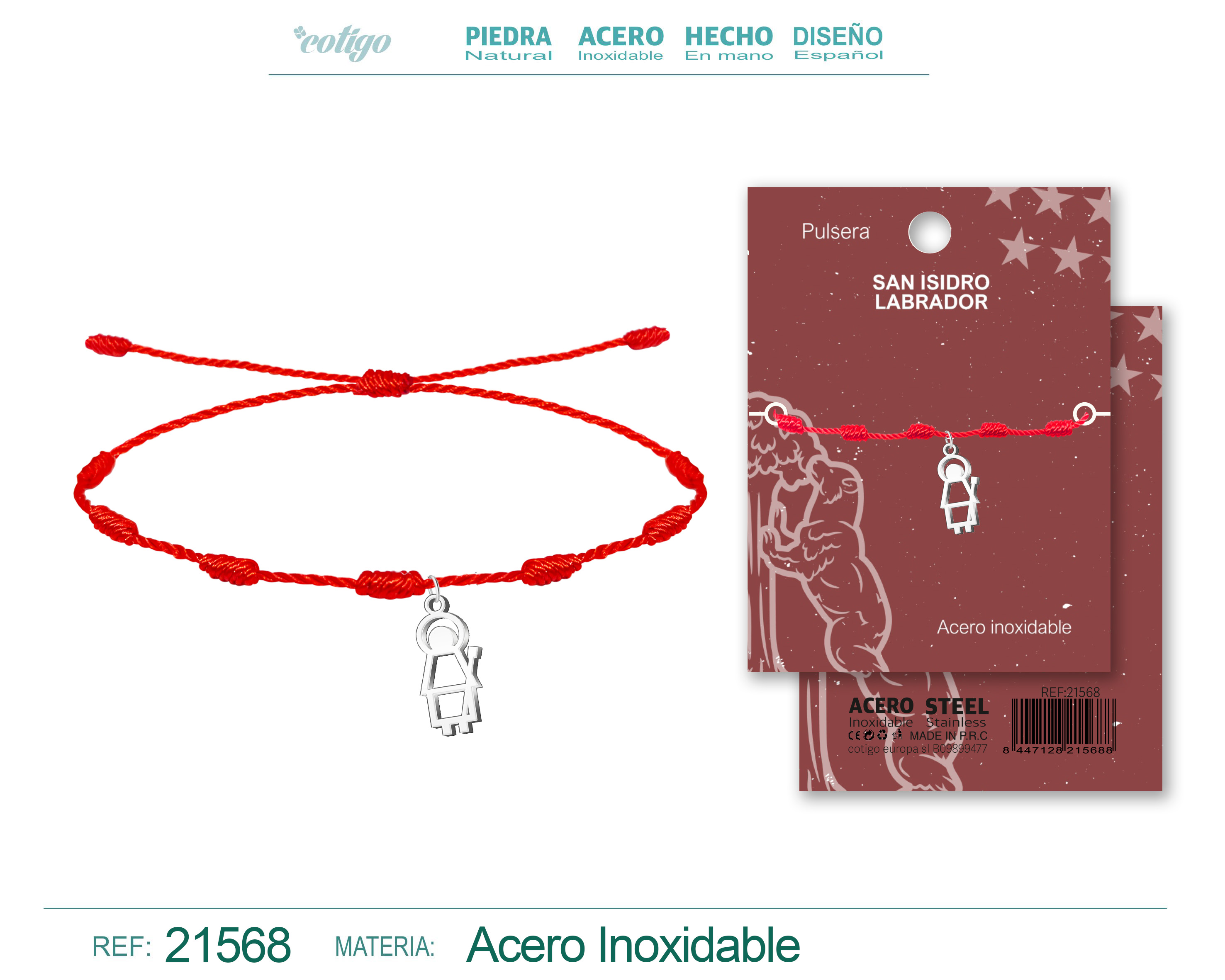 PULSERA 7 NUDOS CON COLGANTE SAN ISIDRO LABRADOR ACERO PLATEADO