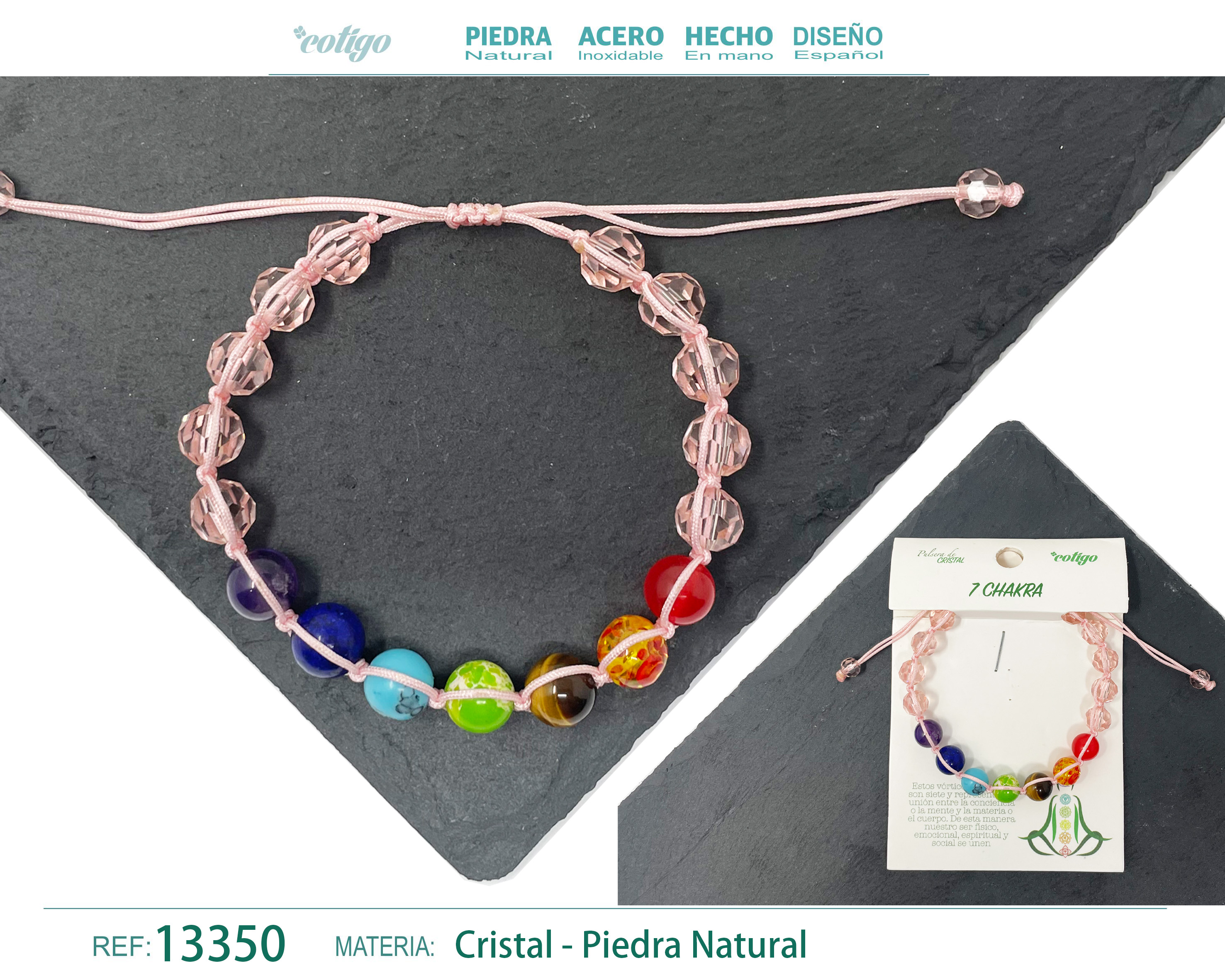 PULSERA 7 CHAKRAS CON CRISTAL DE HILO TRENZADO