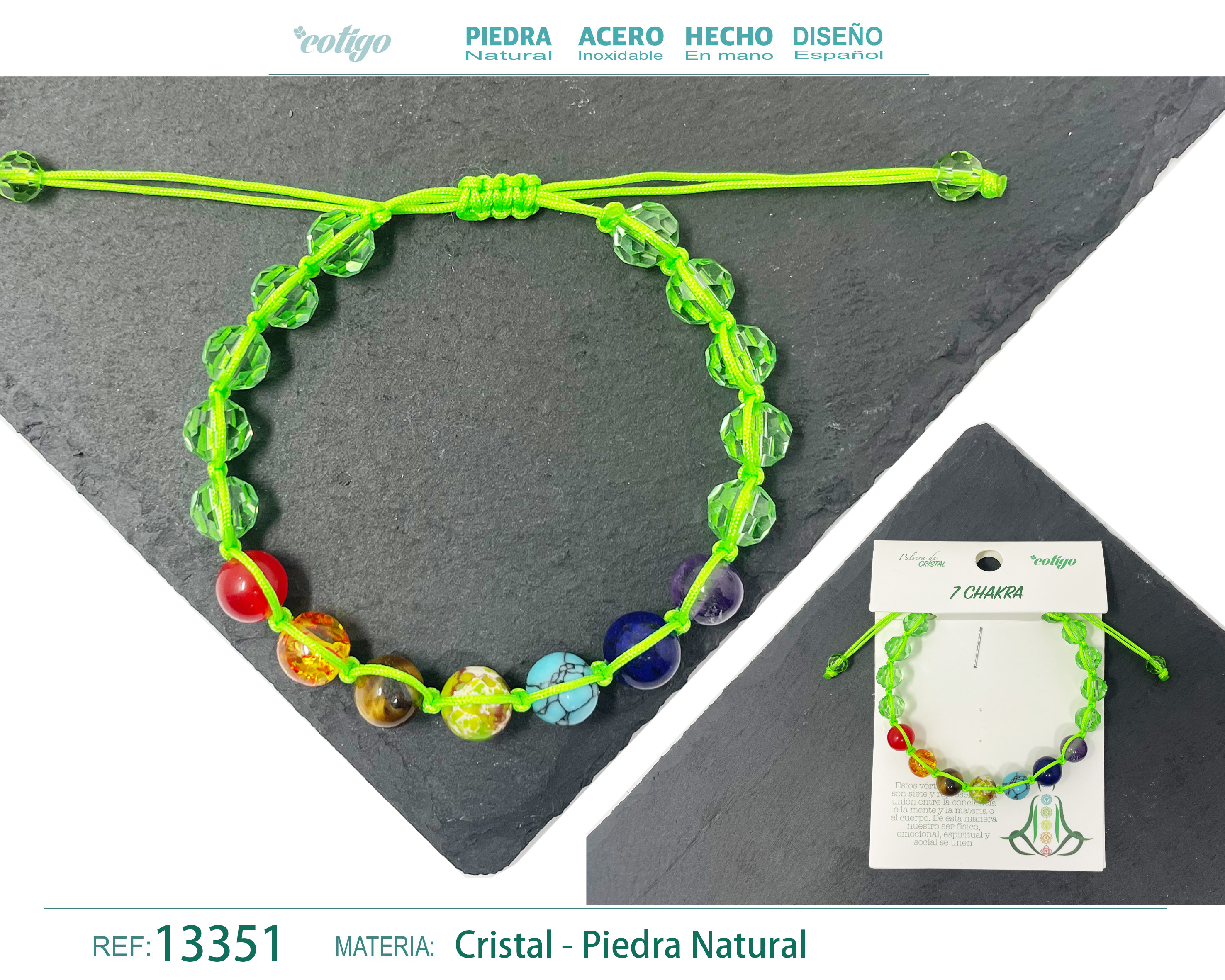 PULSERA 7 CHAKRAS CON CRISTAL DE HILO TRENZADO