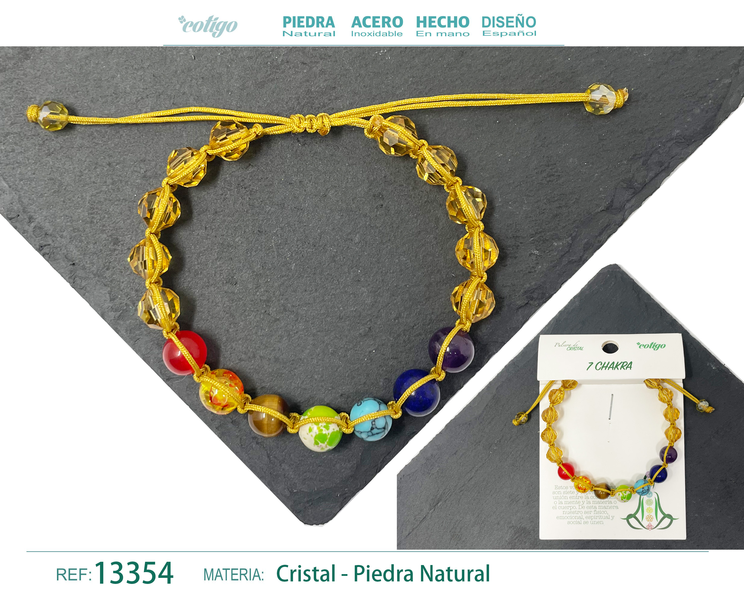 PULSERA 7 CHAKRAS CON CRISTAL DE HILO TRENZADO