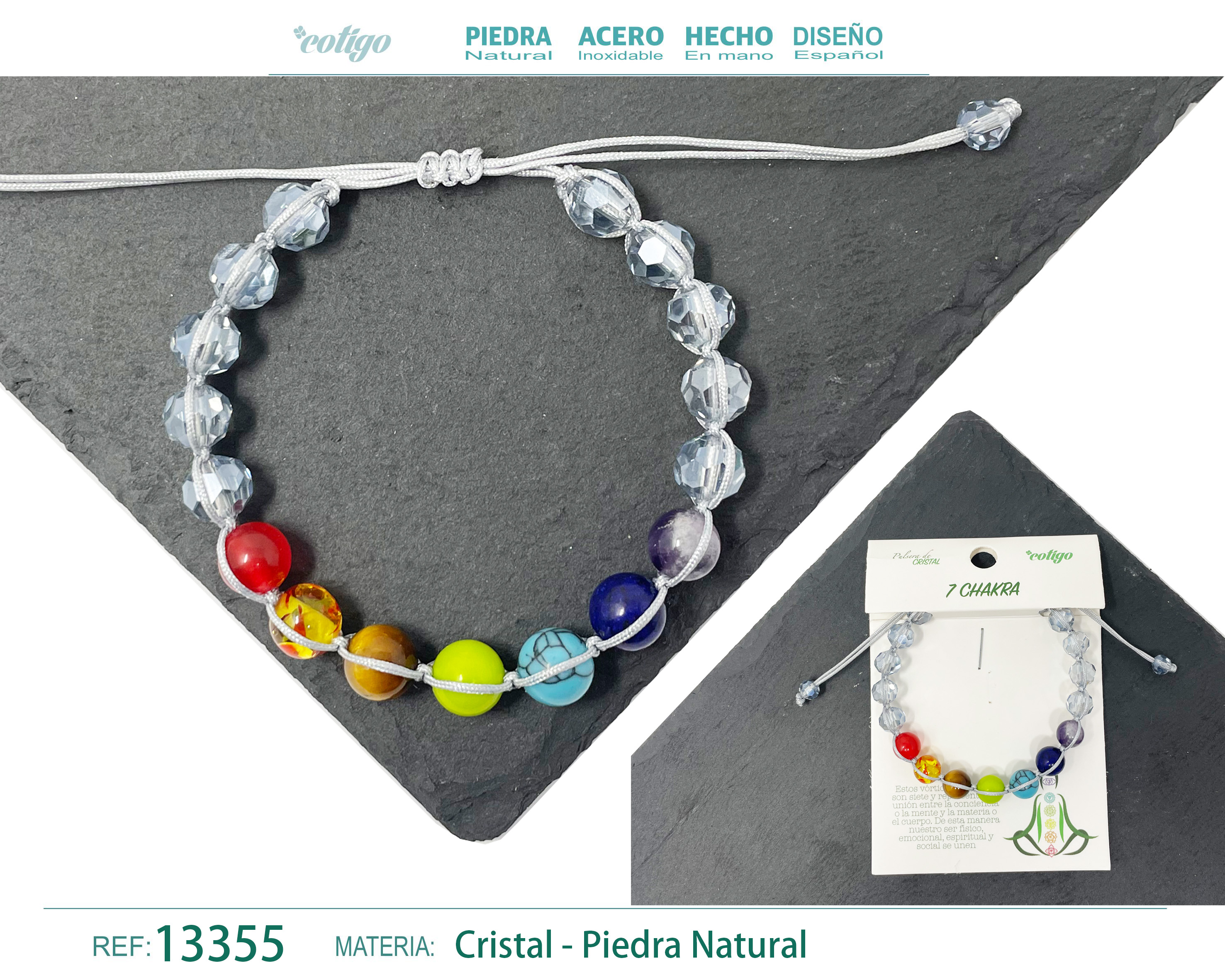 PULSERA 7 CHAKRAS CON CRISTAL DE HILO TRENZADO