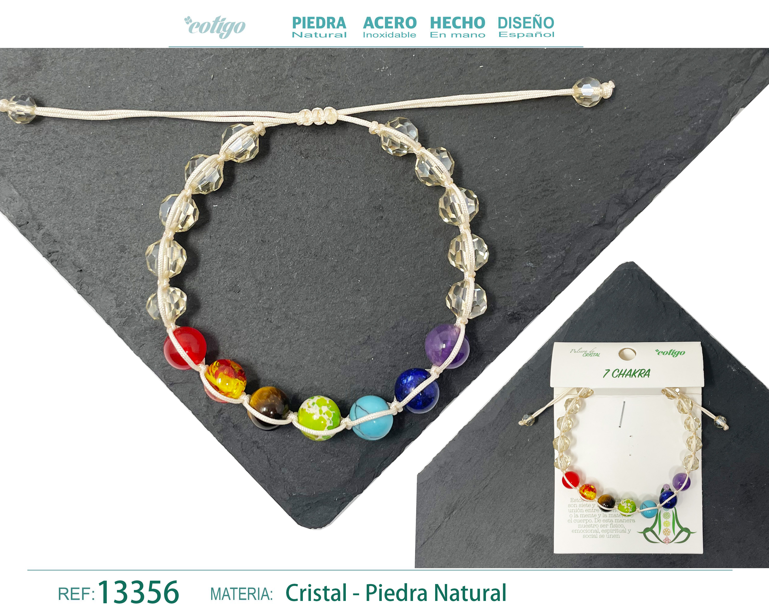 PULSERA 7 CHAKRAS CON CRISTAL DE HILO TRENZADO