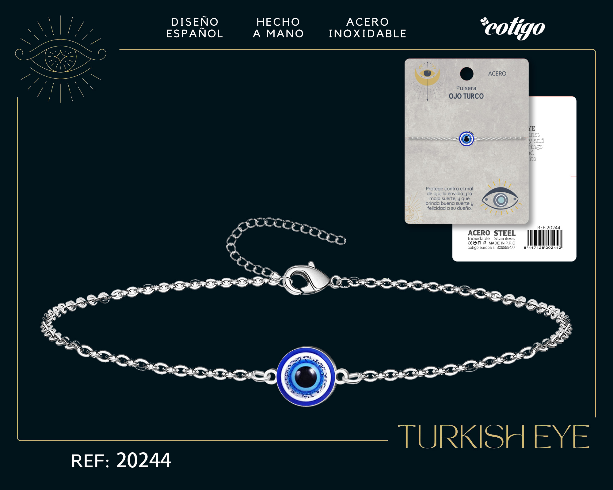 PULSERA OJO TURCO ACERO COLOR PLATEADO