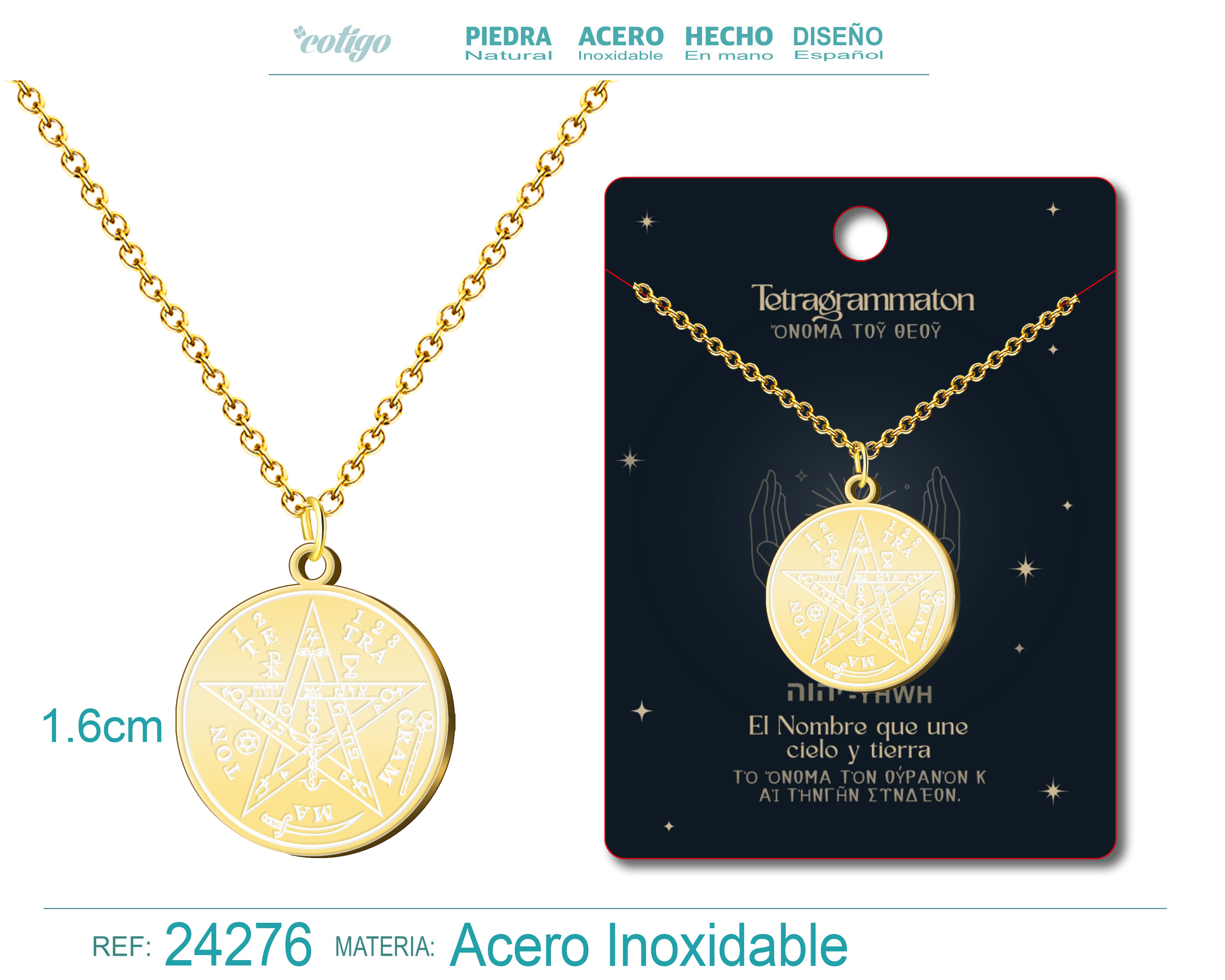 COLGANTE TETRAGRAMMATON ACERO COLOR DORADO