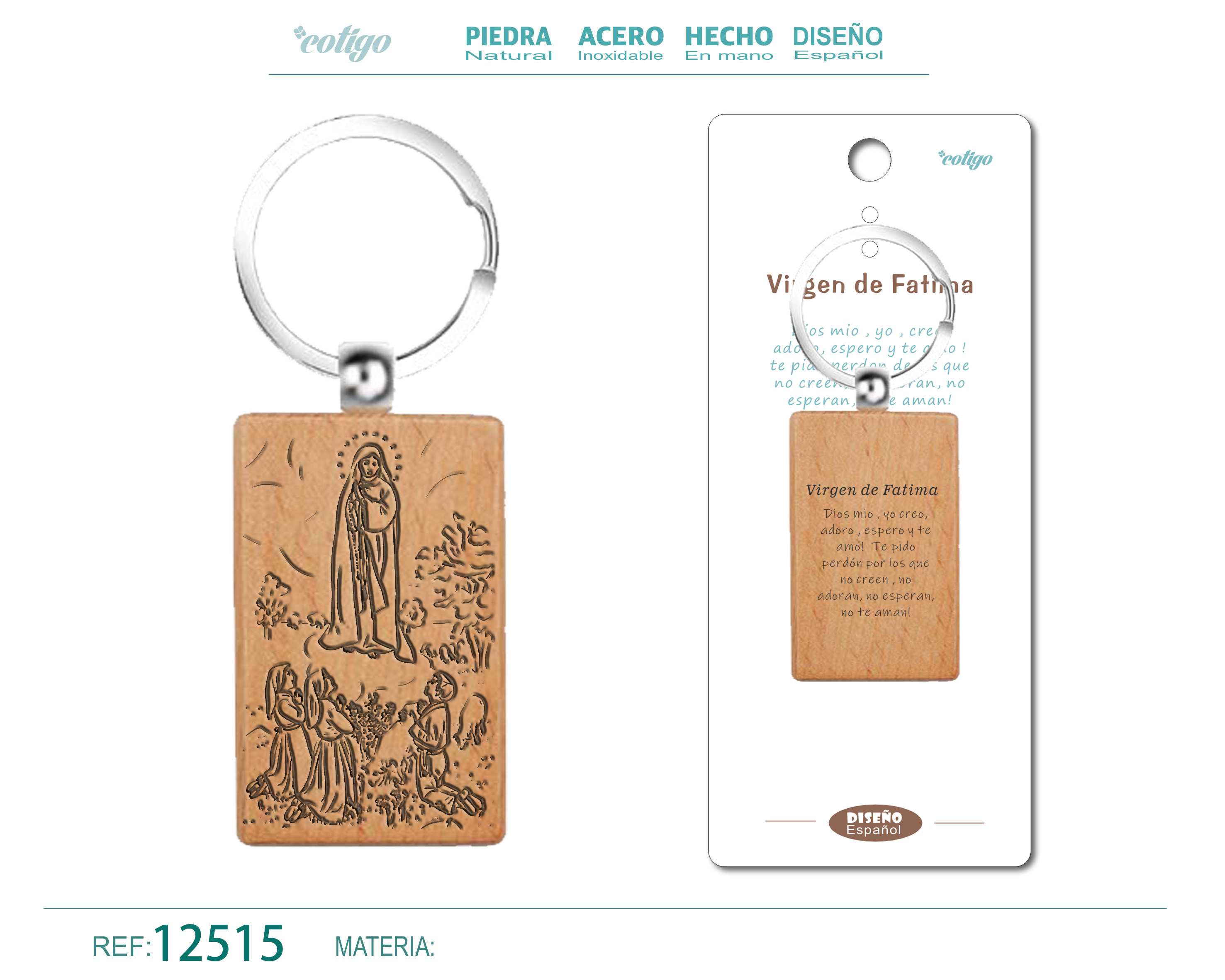 LLAVERO DE MADERA CON VIRGEN DE FATIMA