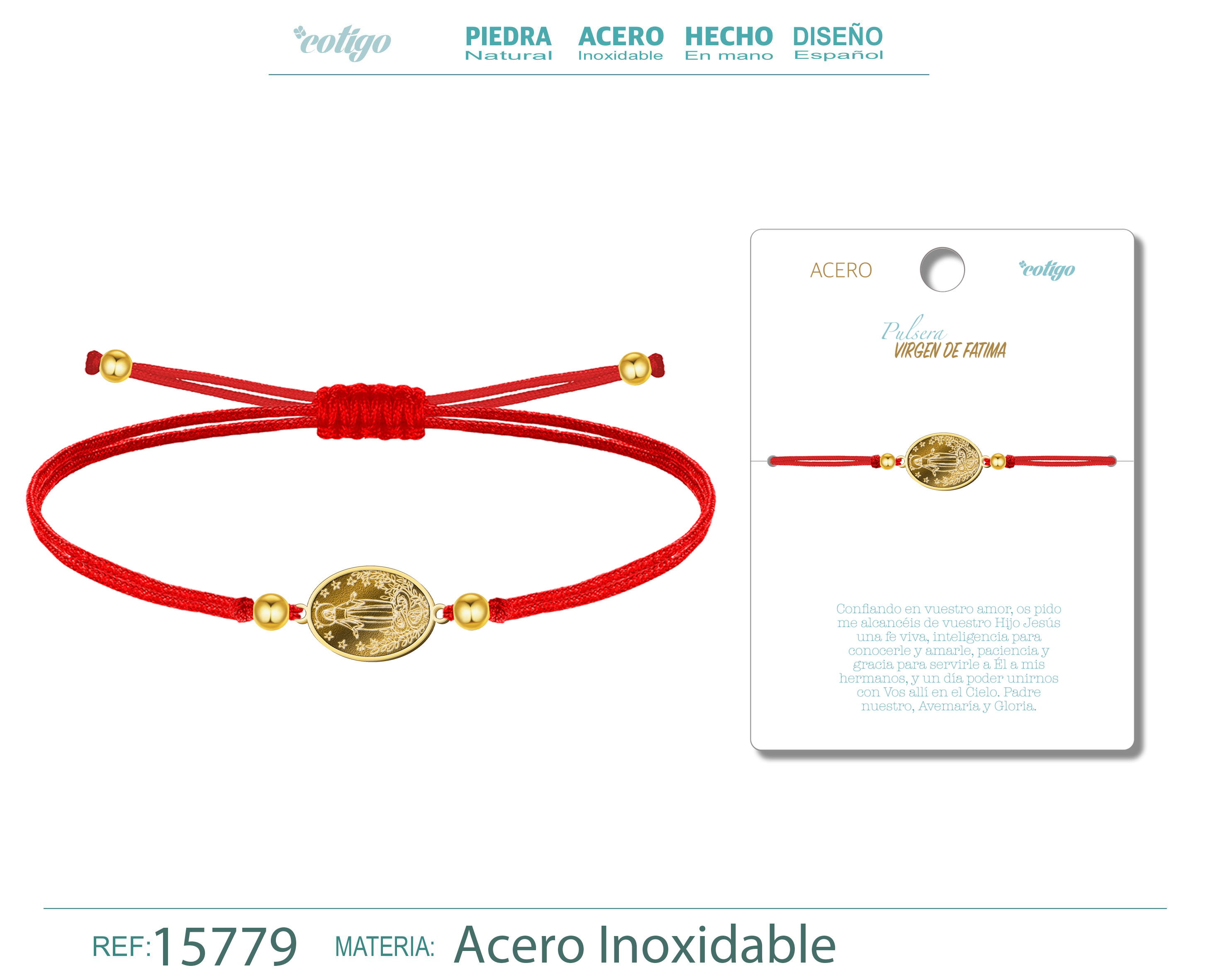 PULSERA HILO ENCERADO CON VIRGEN DE FATIMA COLOR DORADO