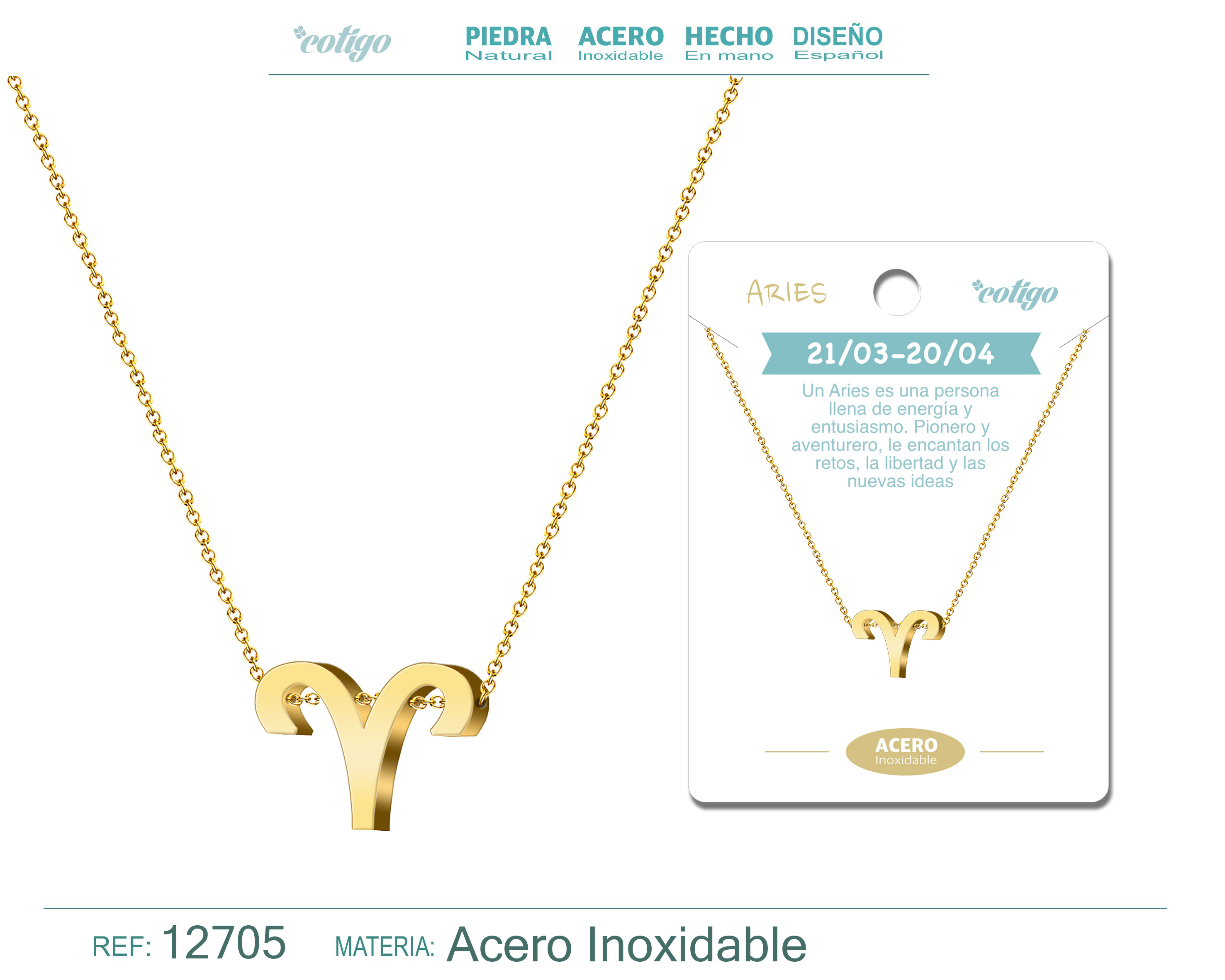 COLLAR ACERO CON ZODIACO ARIES  COLOR DORADO