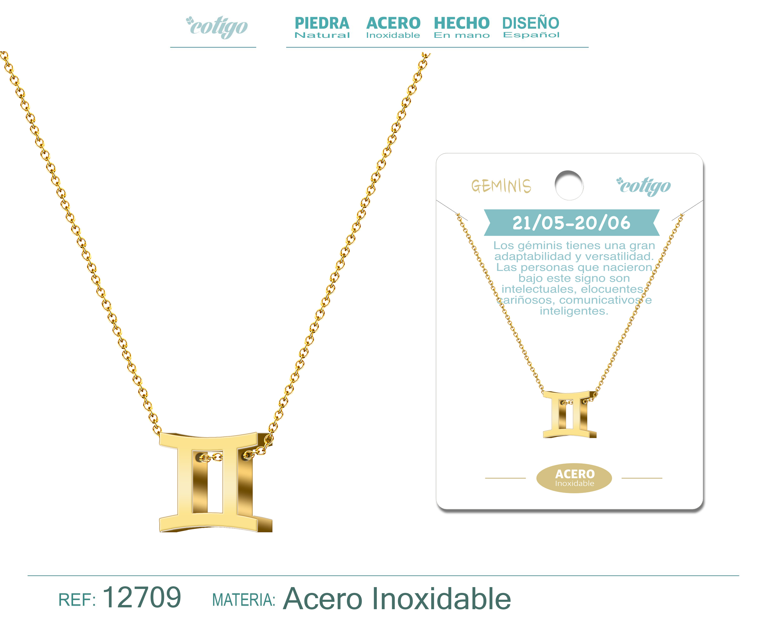COLLAR ACERO CON ZODIACO GÉMINIS COLOR DORADO