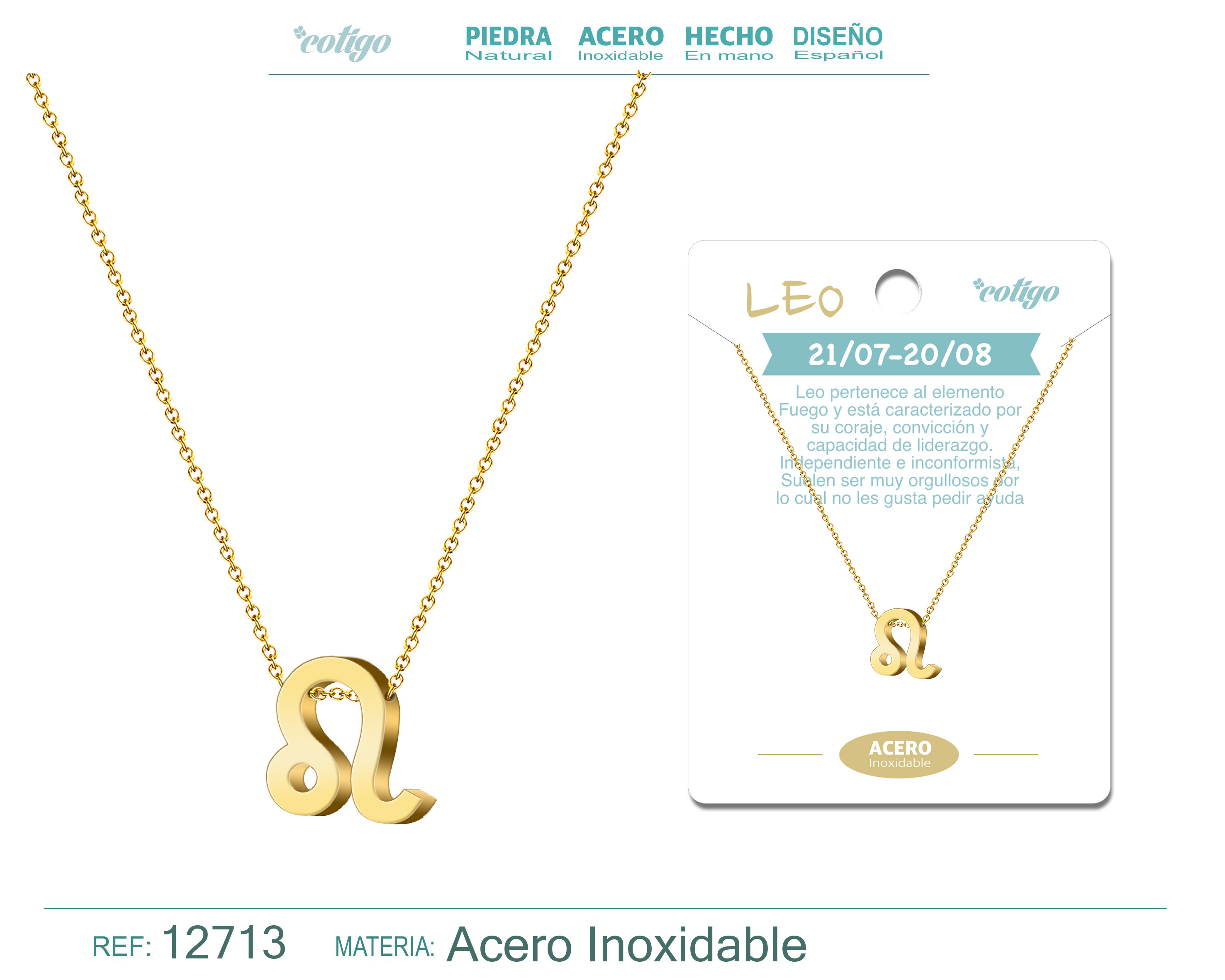 COLLAR ACERO CON ZODIACO LEO COLOR DORADO