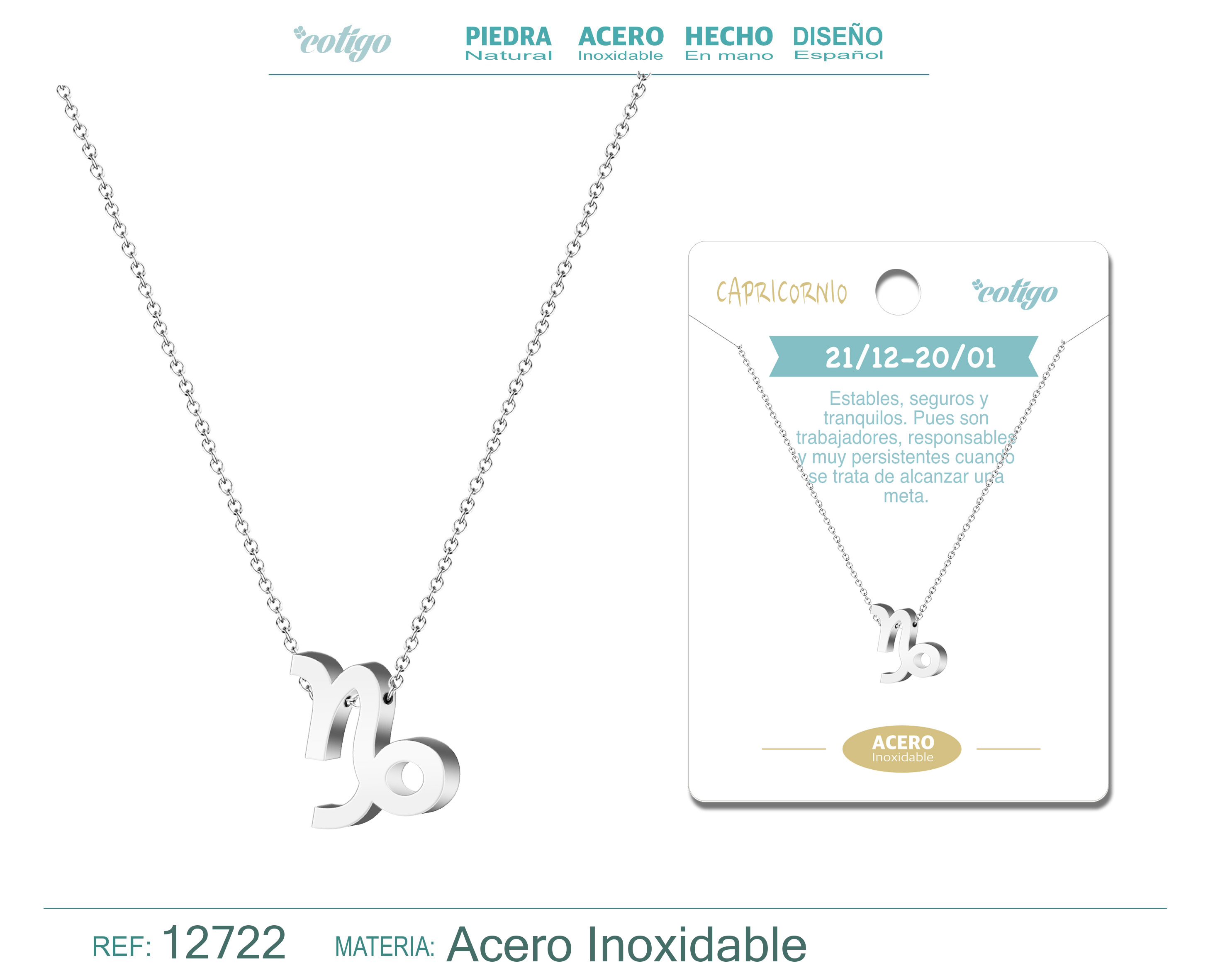 COLLAR ACERO CON ZODIACO CAPRICORNIO COLOR PLATEADO