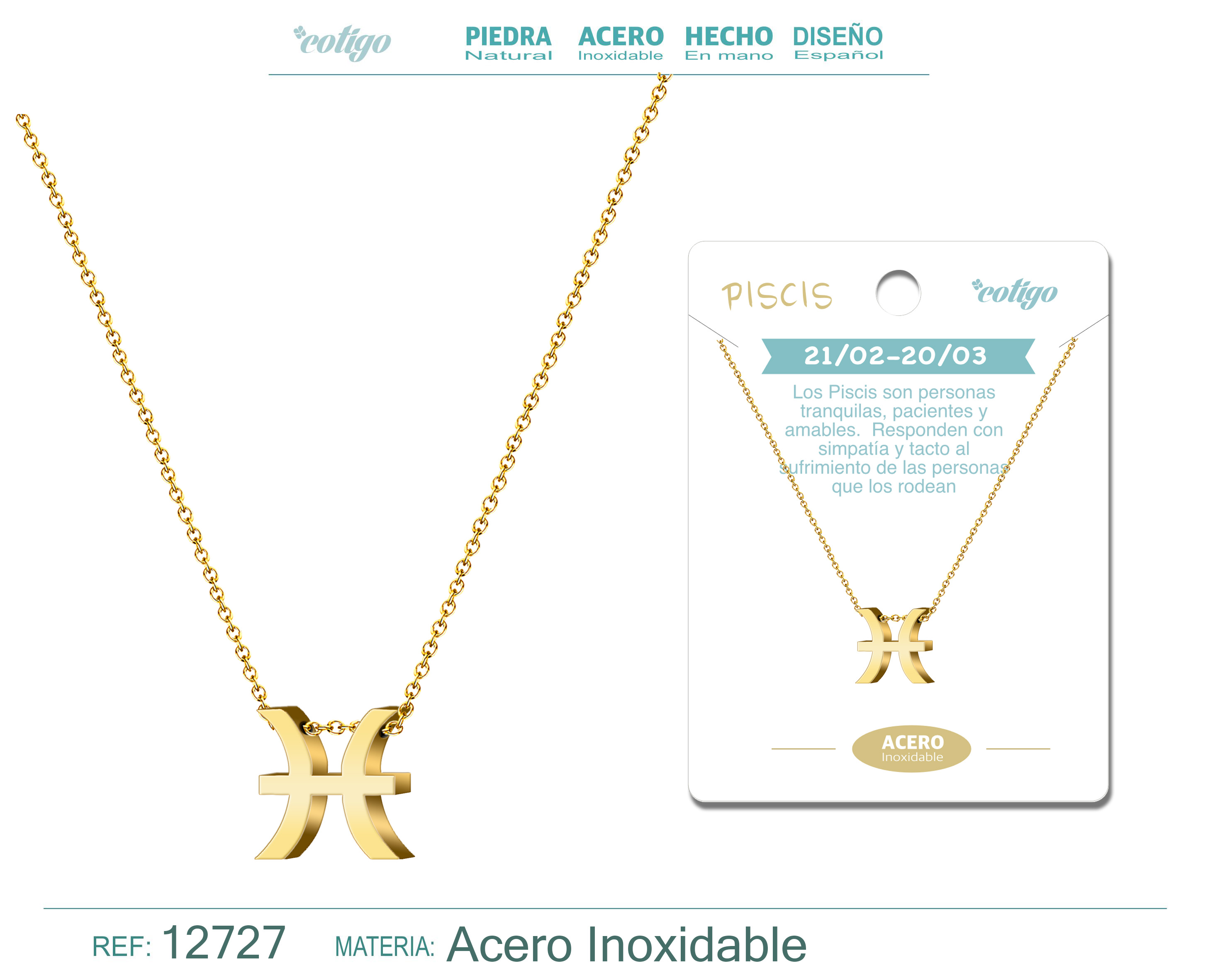 COLLAR ACERO CON ZODIACO PISCIS COLOR DORADO