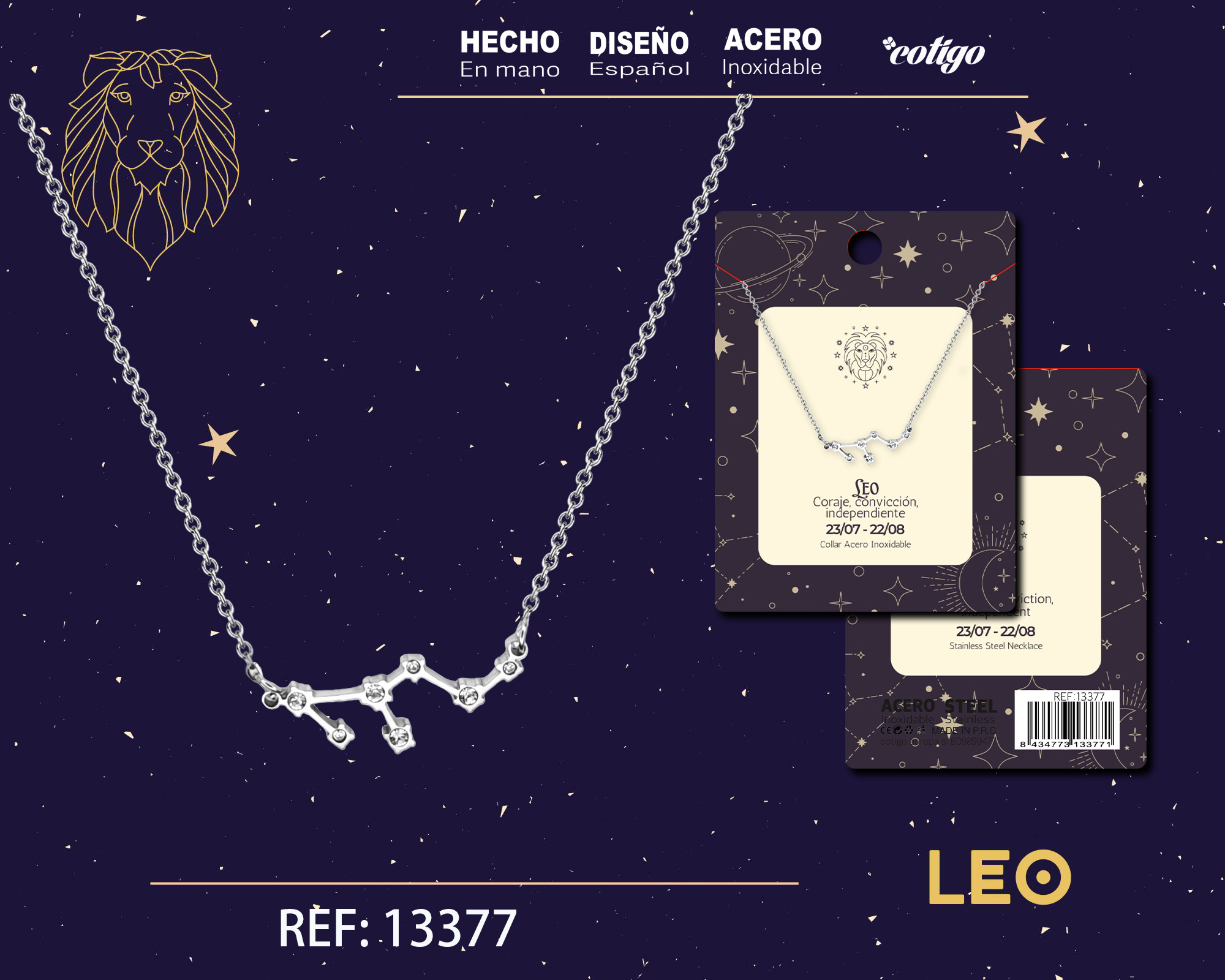 COLLAR MAPA ESTELAR DEL ZODIACO LEO PLATEADO CON STRAS