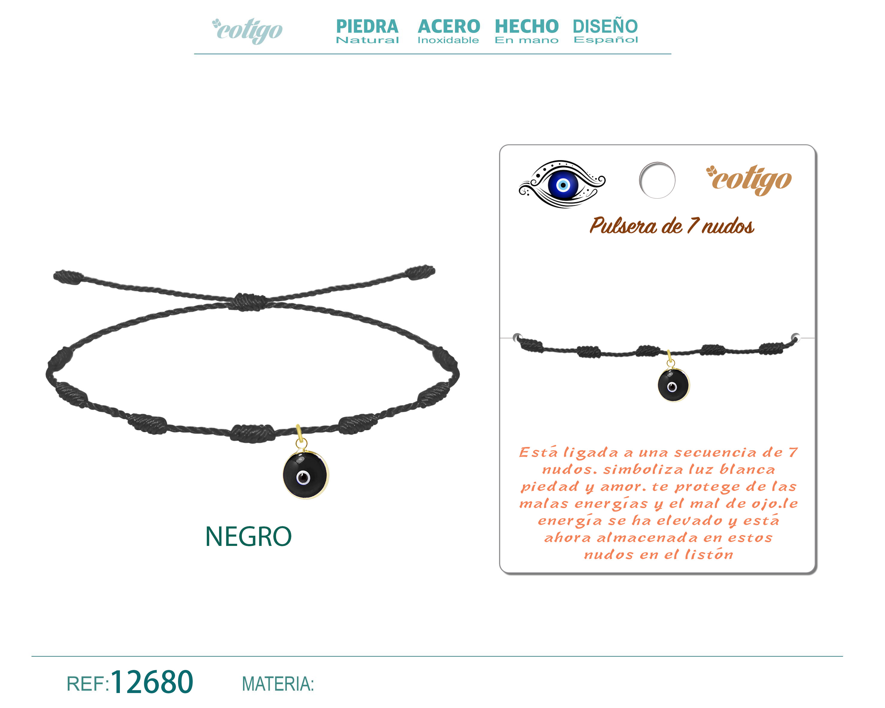 Pulsera 7 Nudos color Negro con Ojo Turco
