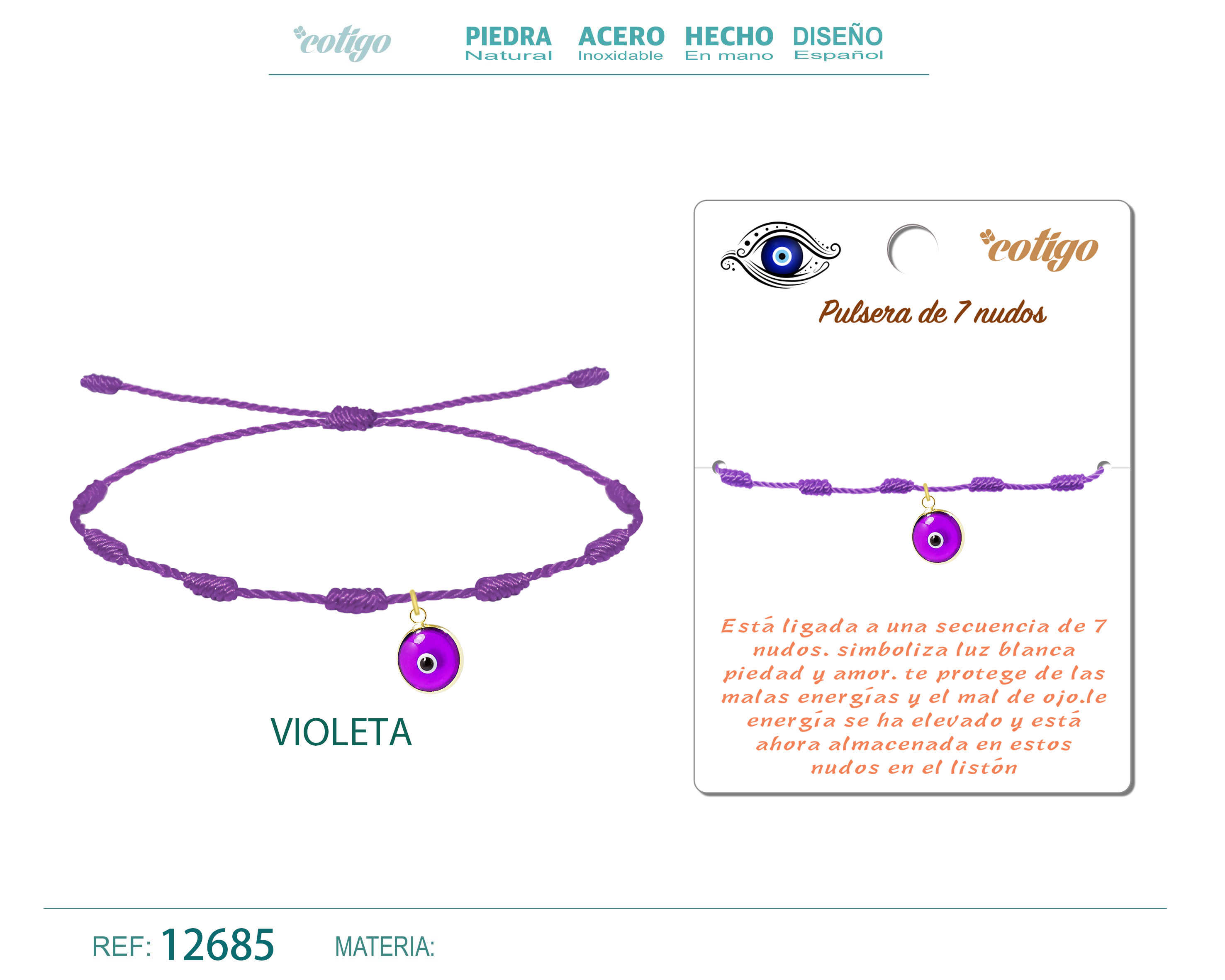 Pulsera 7 nudos Violeta con Colgante de ojo Turco