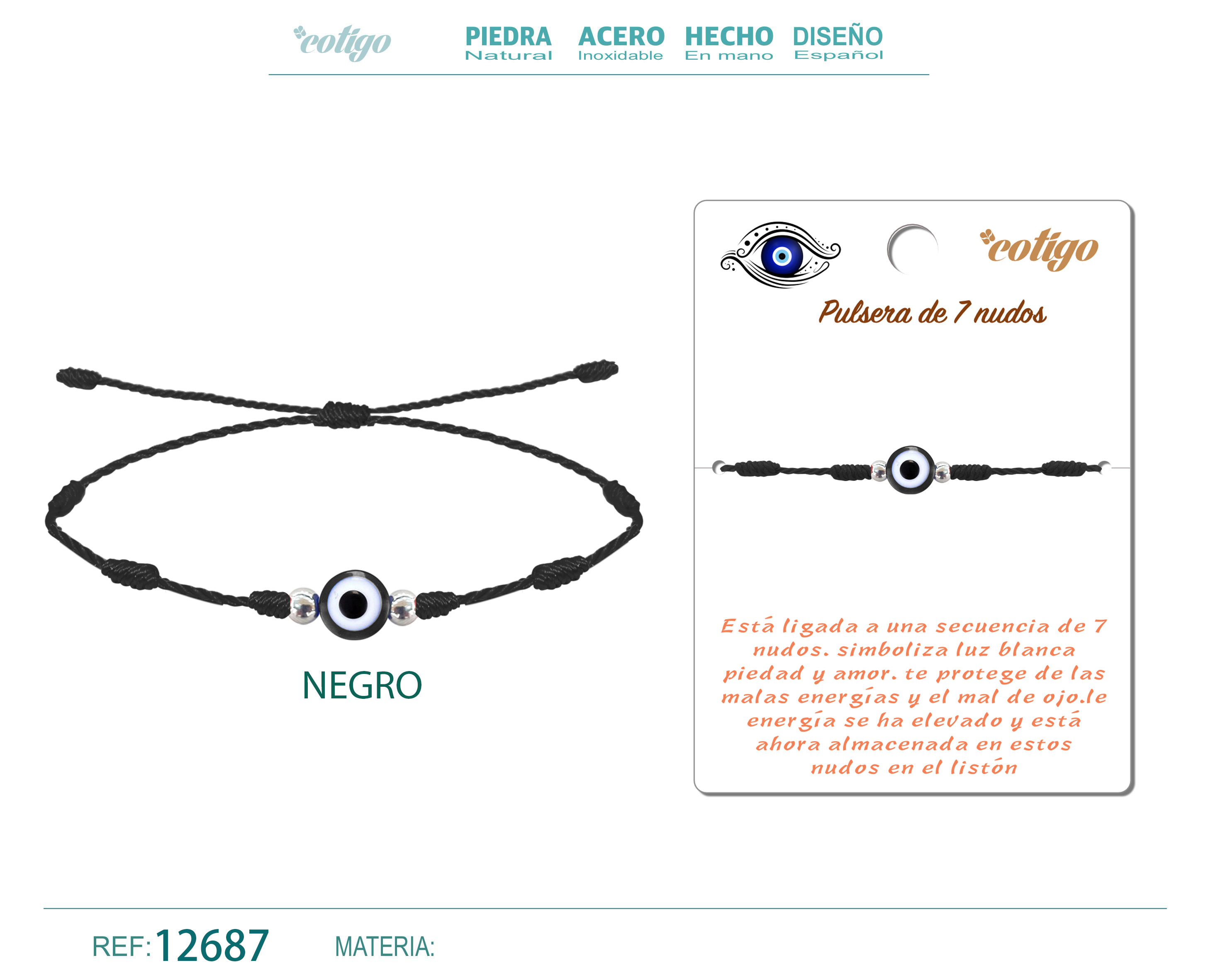 Pulsera 7 Nudos color Negro con Ojo Turco
