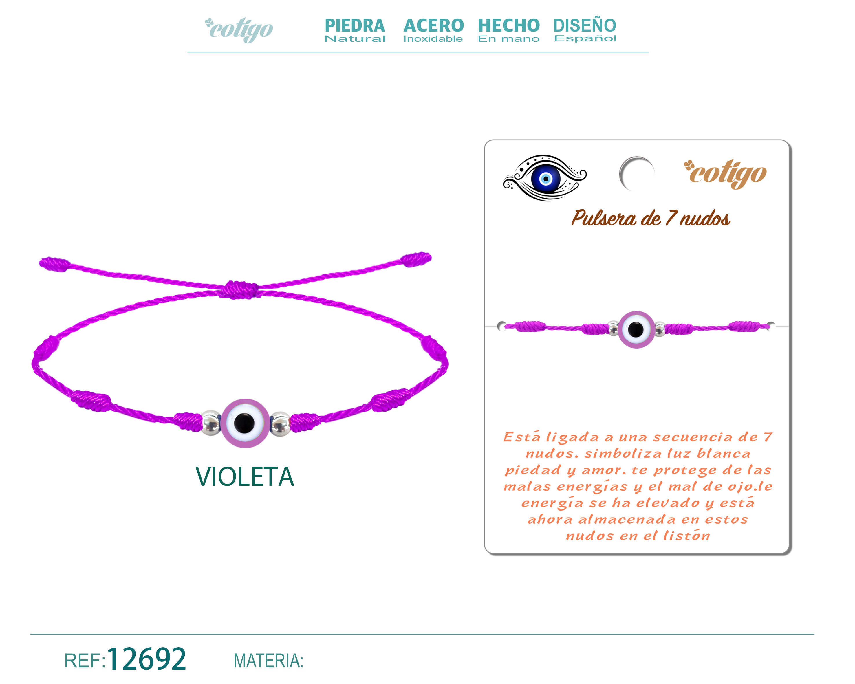 Pulsera 7 nudos Violeta con ojo Turco