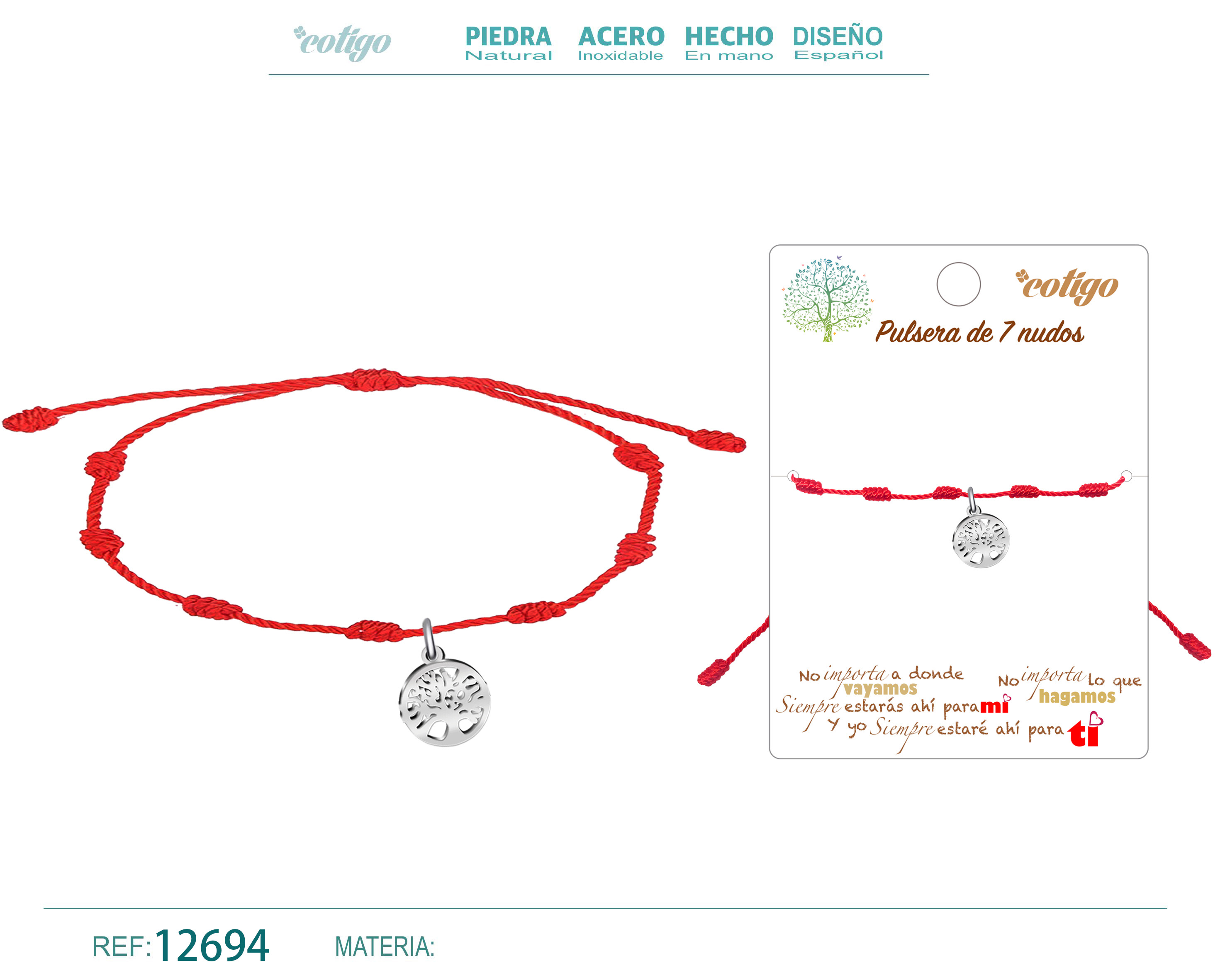 Pulsera 7 Nudos con Arbol de la Vida Acero Plateado