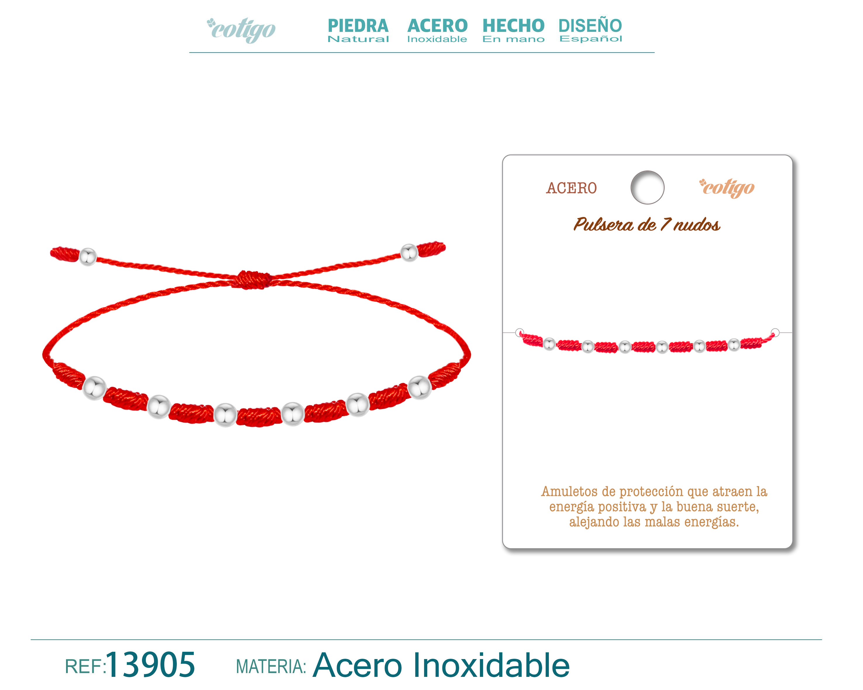 Pulsera 7 Nudos con Bola de 4mm Acero color Plateado