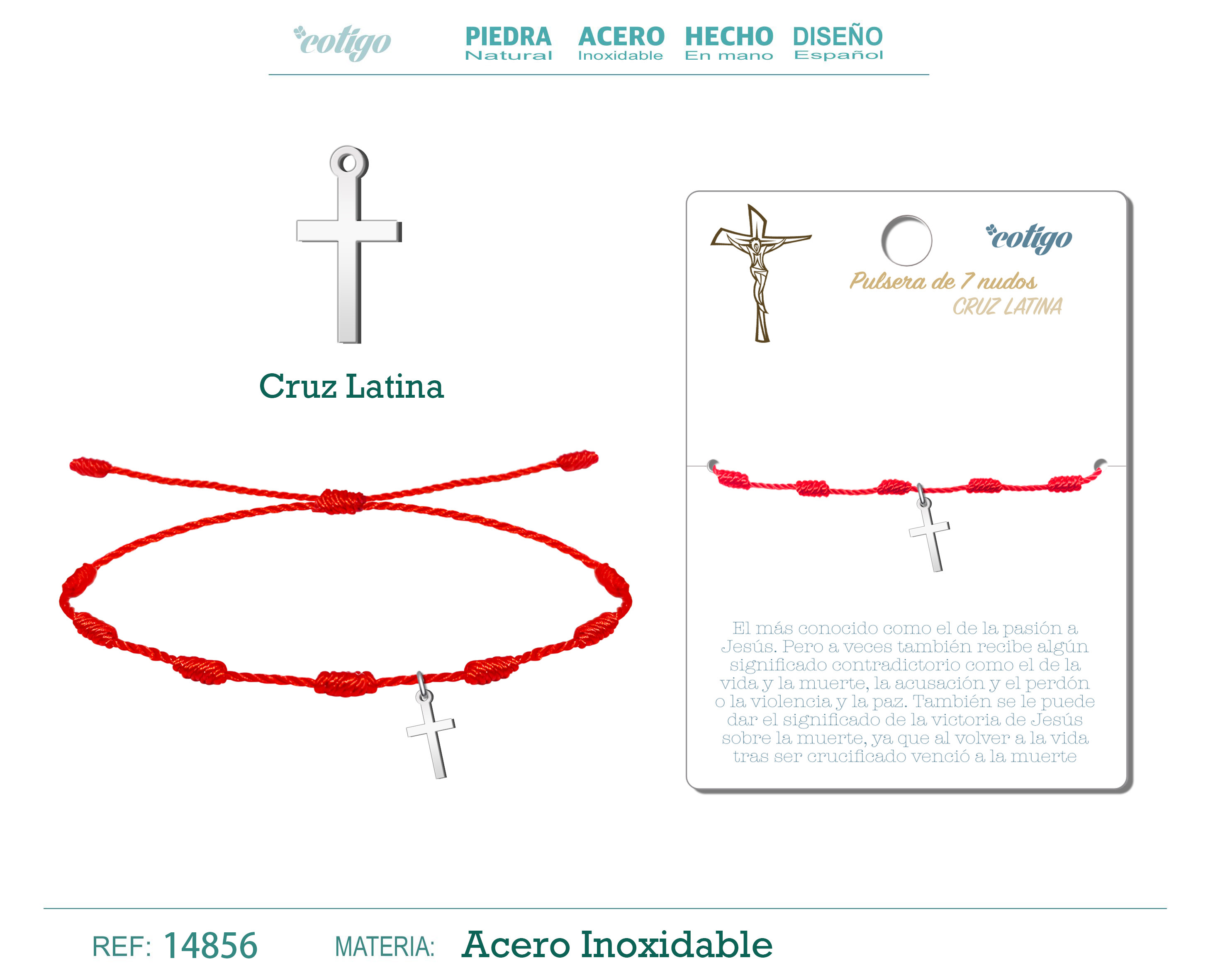 Pulsera 7 Nudos con Cruz Acro color Plateado