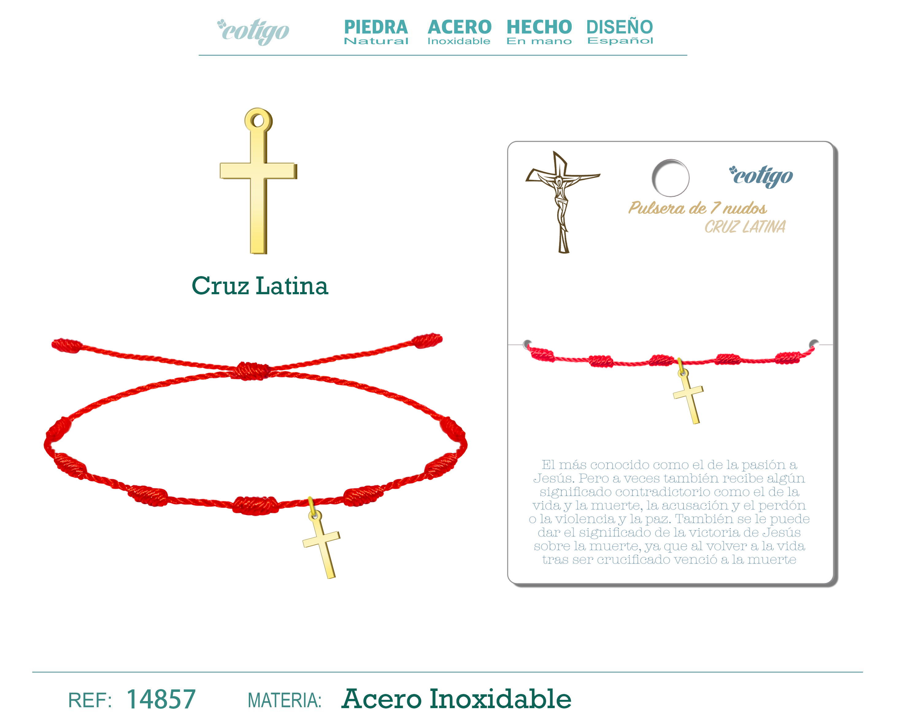 Pulsera 7 Nudos con Cruz Acro color Dorado