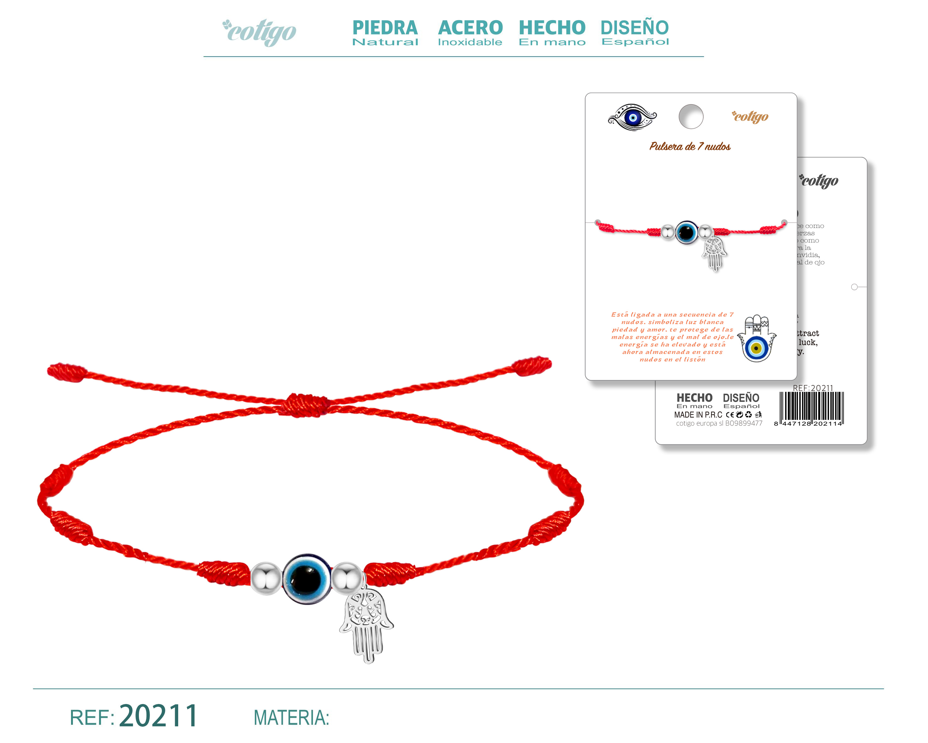 Pulsera 7 Nudos con Ojo Turco y Mano Fatima Acero