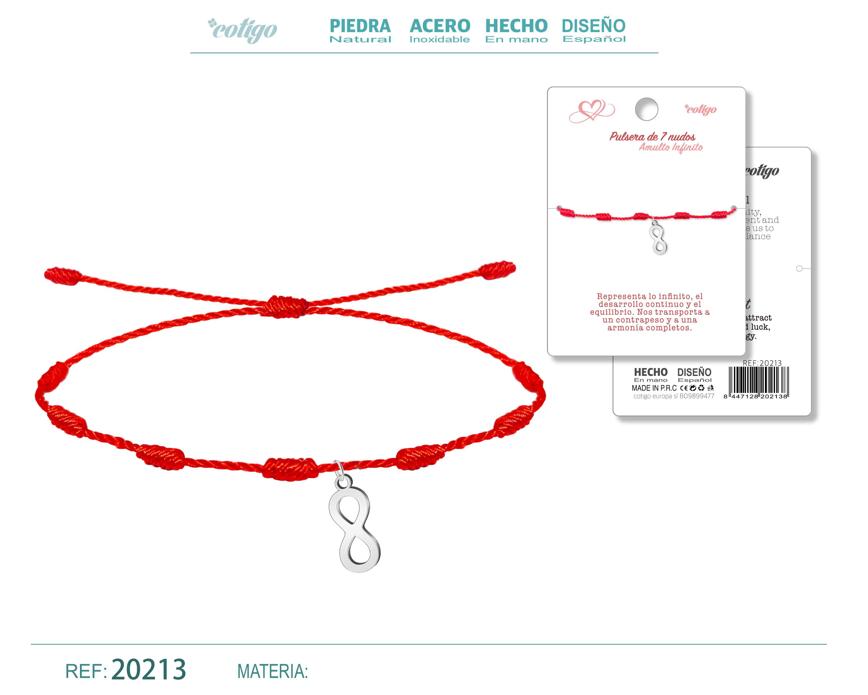 Pulsera 7 Nudos con Simbolo Infinito Acero Plateado