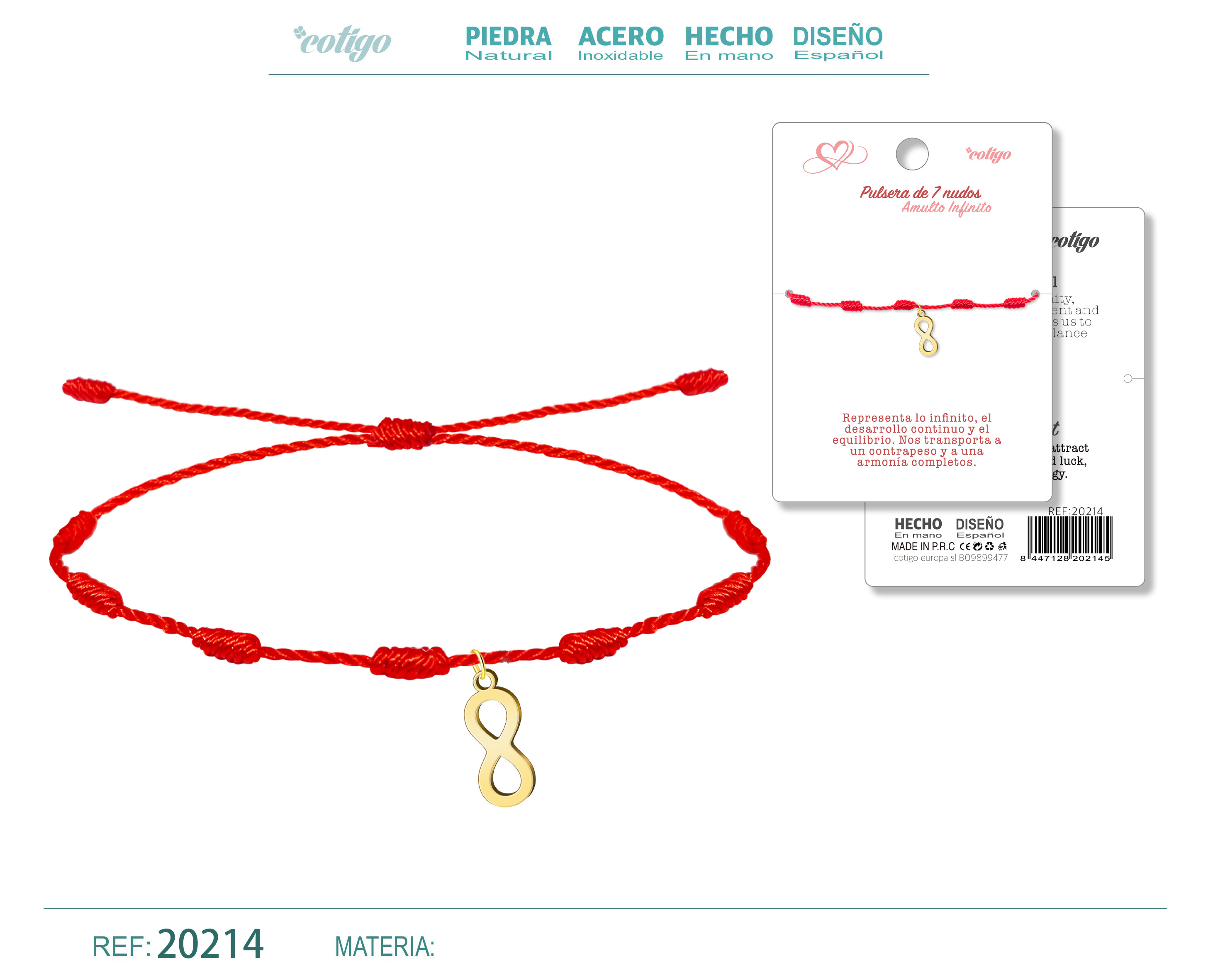 Pulsera 7 Nudos con Simbolo Infinito Acero Dorado