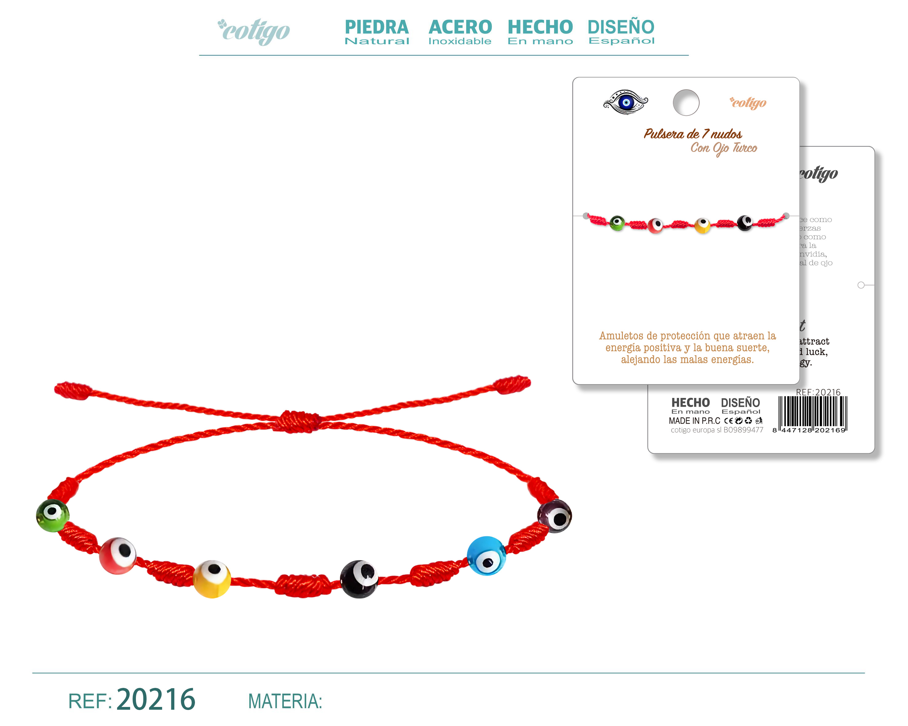 Pulsera 7 Nudos con 6 Ojo de Turco Multicolor