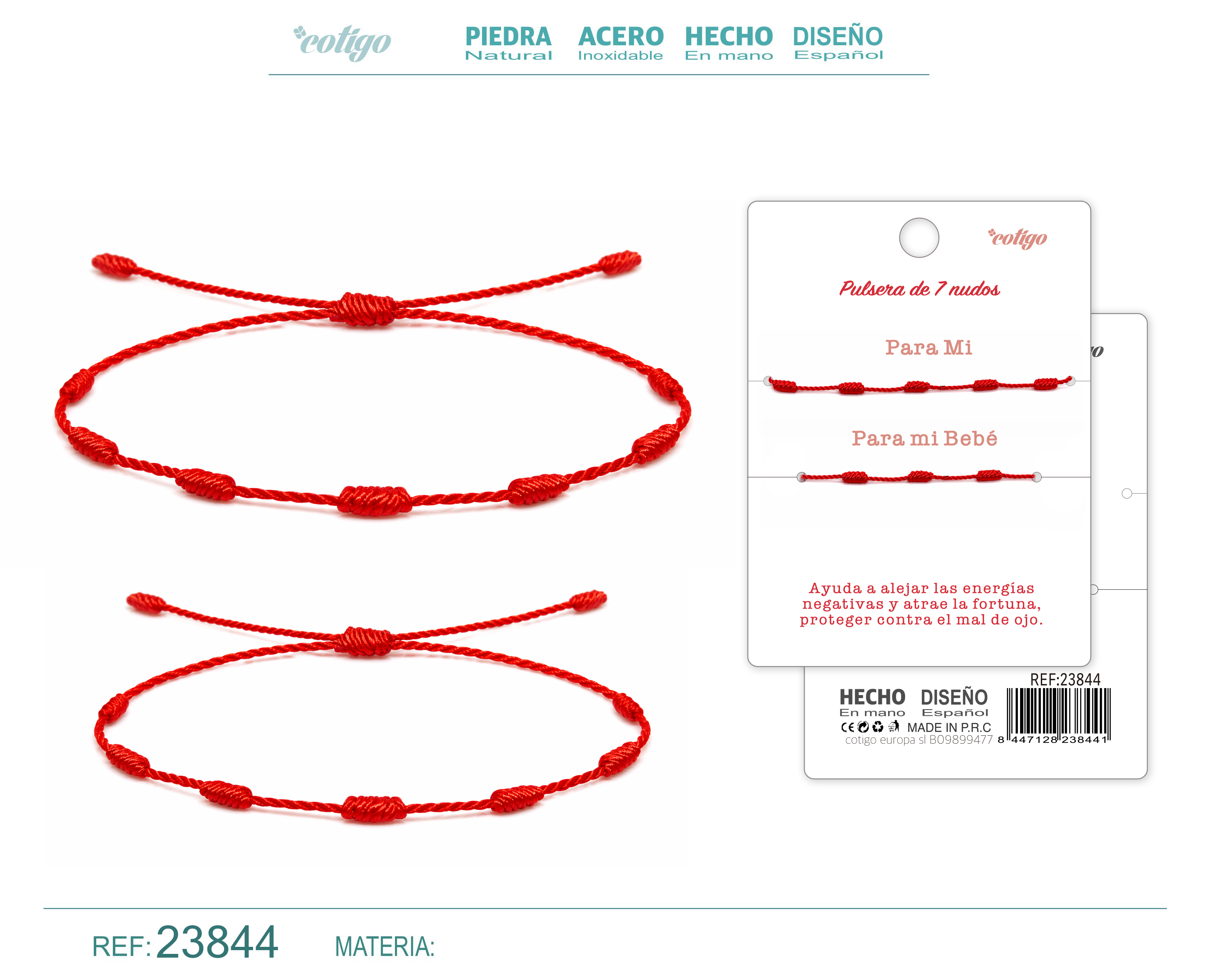 Pack 2 Pulsera 7 Nudos, Uno para Adulto, Uno para Niños