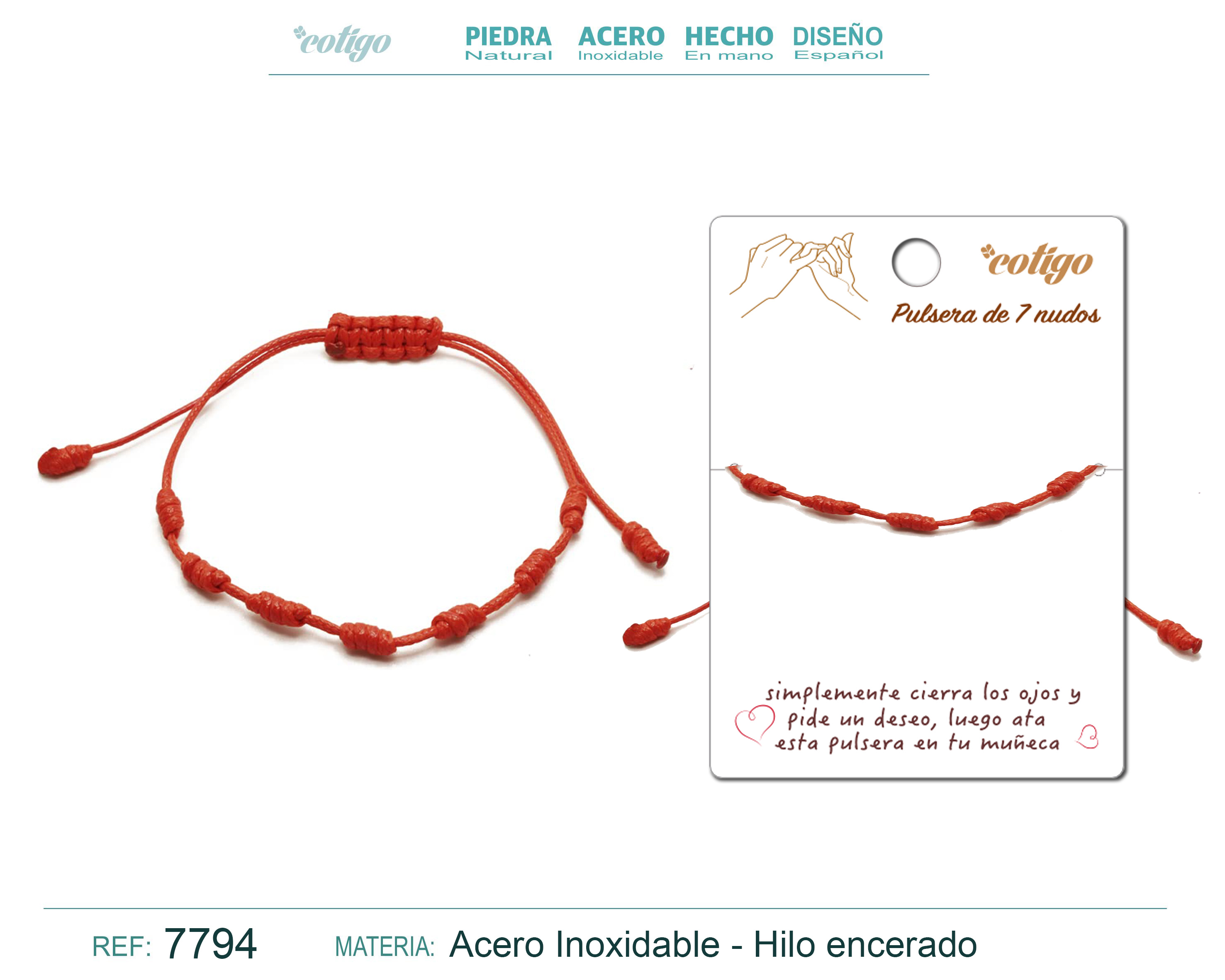 Pulsera 7 Nudos de Hilo Encerado