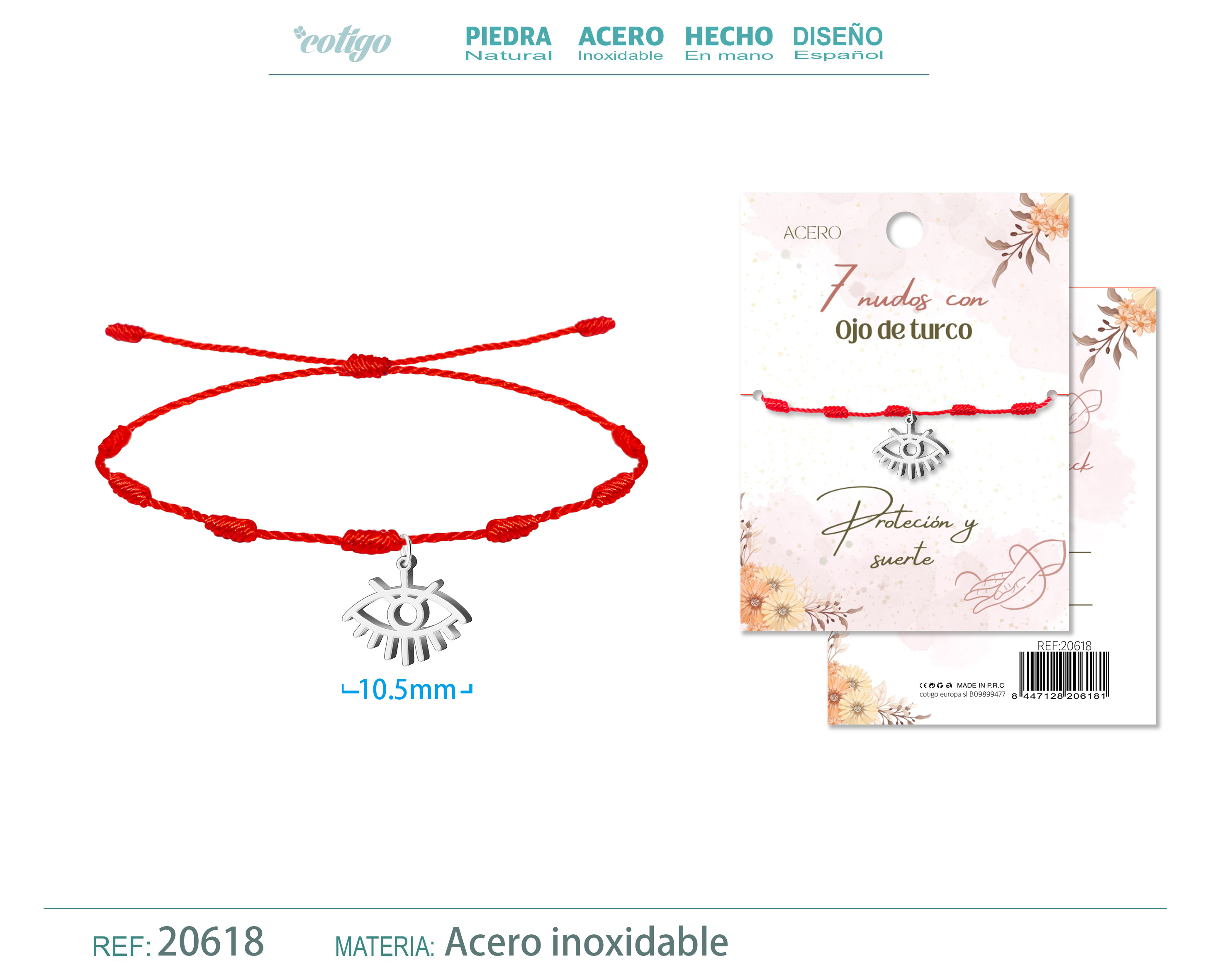 Pulsera 7 nudos con Ojo turco color Plateado