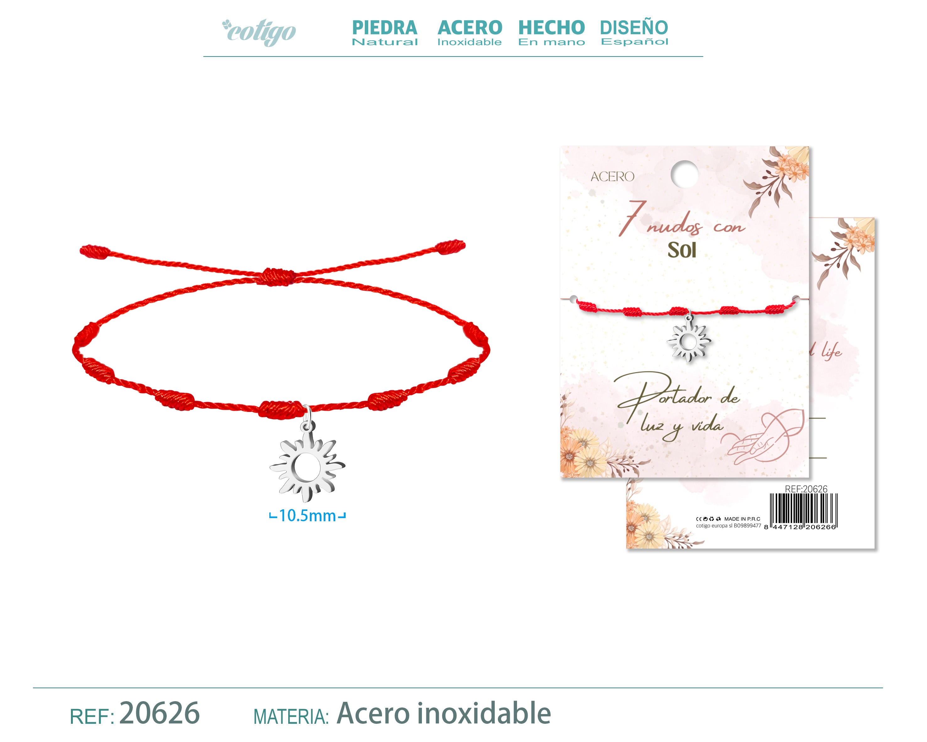 Pulsera 7 nudos con Sol color Plateado