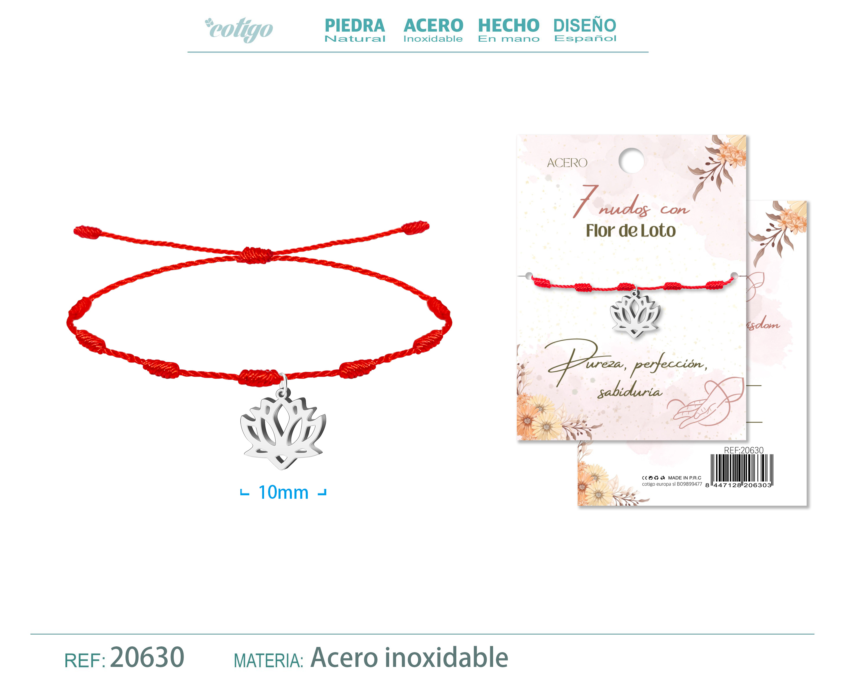 Pulsera 7 nudos con Flor de Loto color Plateado