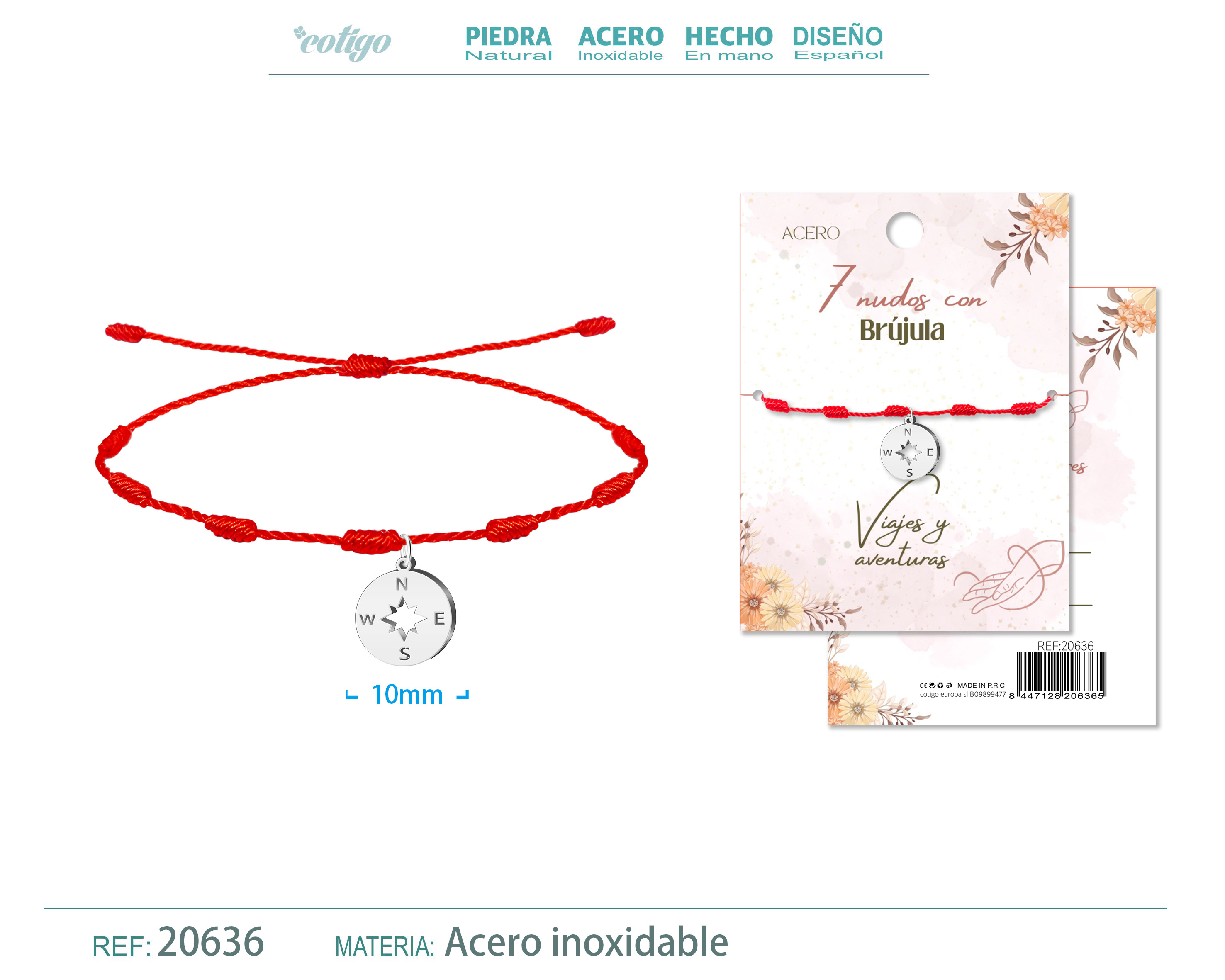 Pulsera 7 nudos con Brujula color Plateado