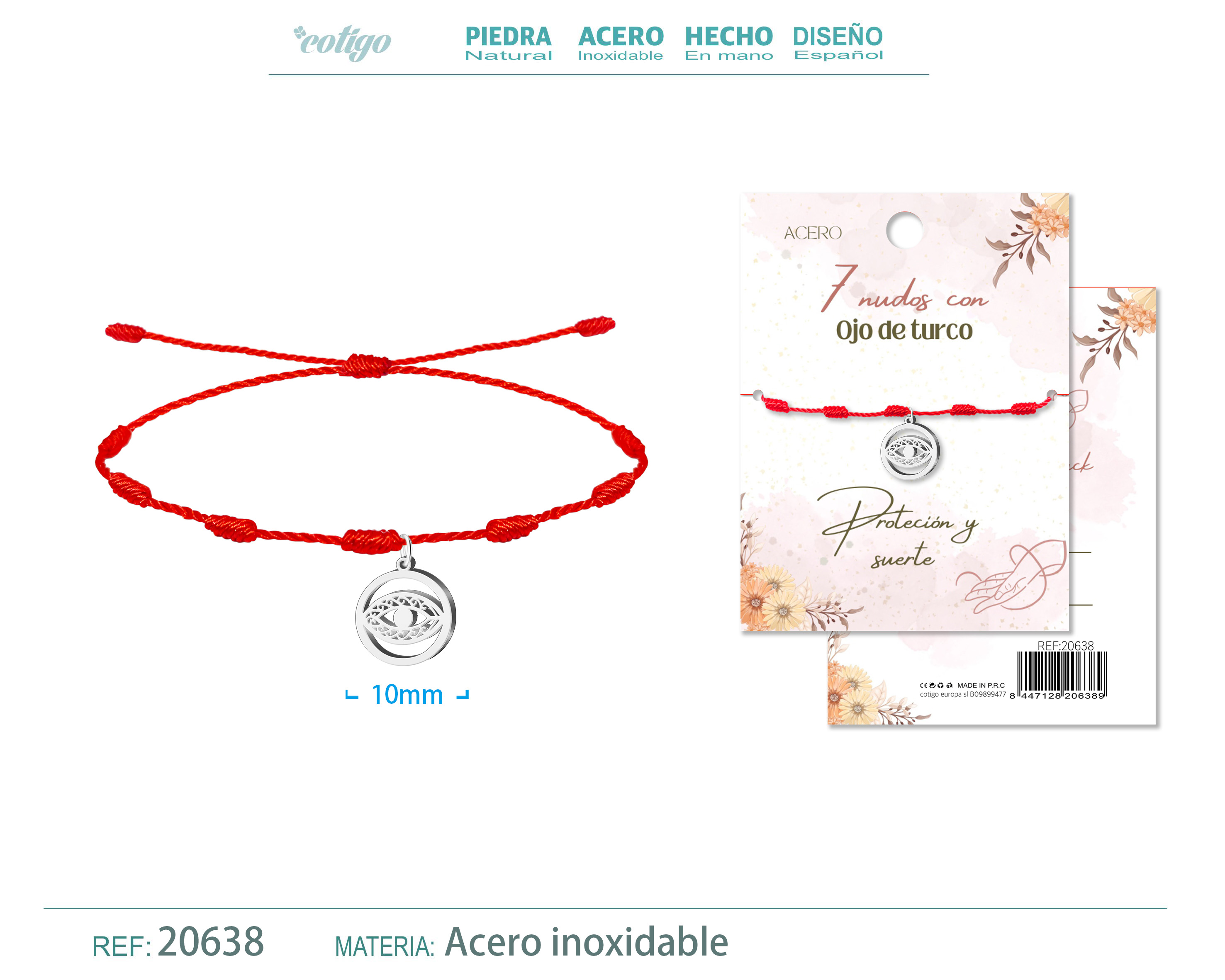 Pulsera 7 nudos con Ojo turco color Plateado