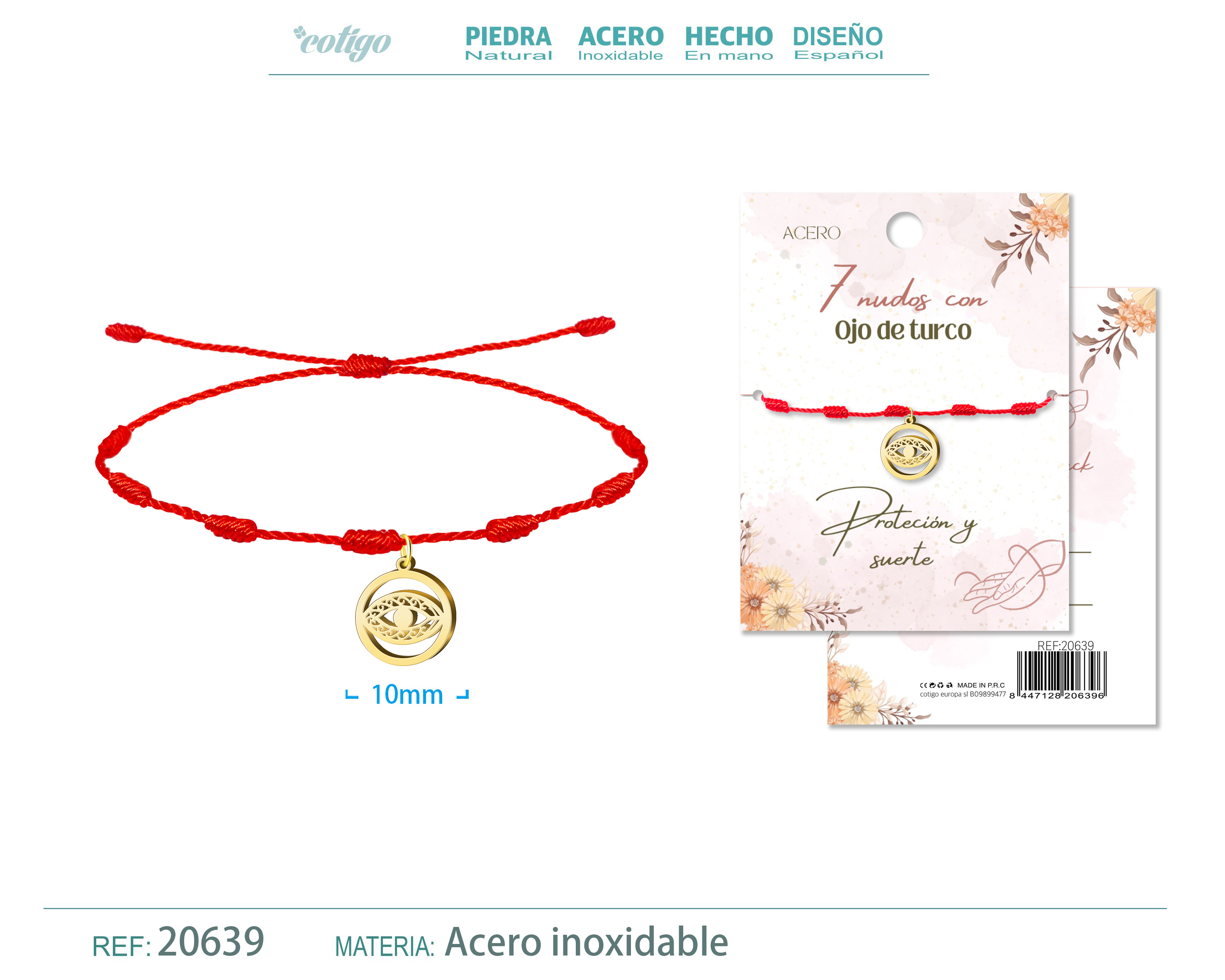 Pulsera 7 nudos con Ojo turco color Dorado
