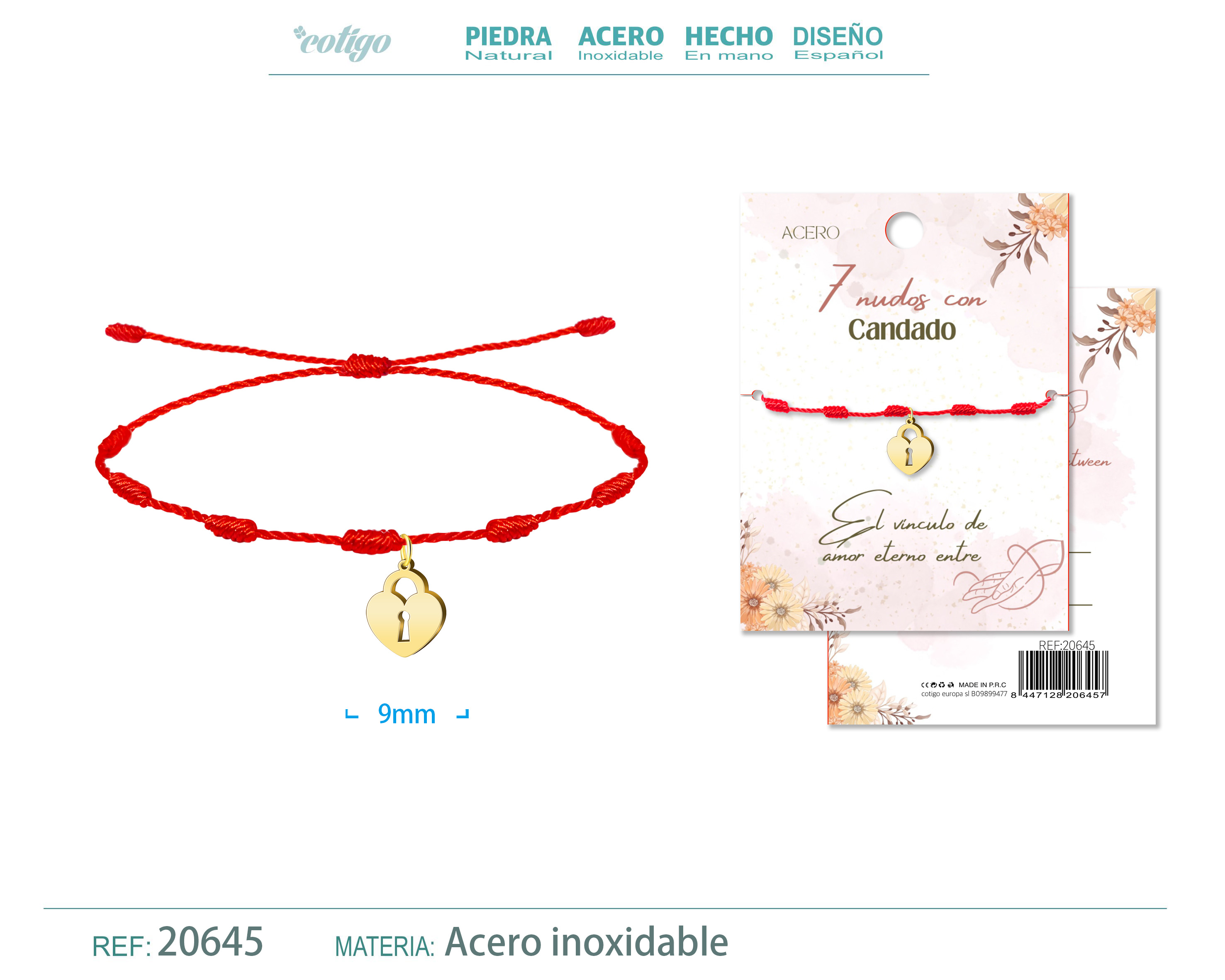 Pulsera 7 nudos con Candado color Dorado