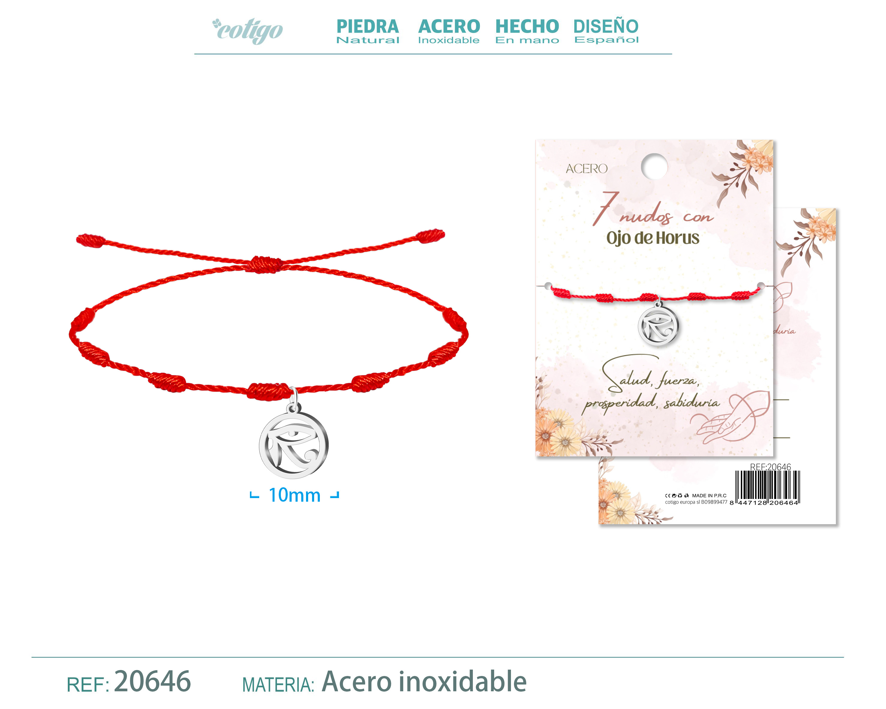 Pulsera 7 nudos con Ojo de Horus color Plateado