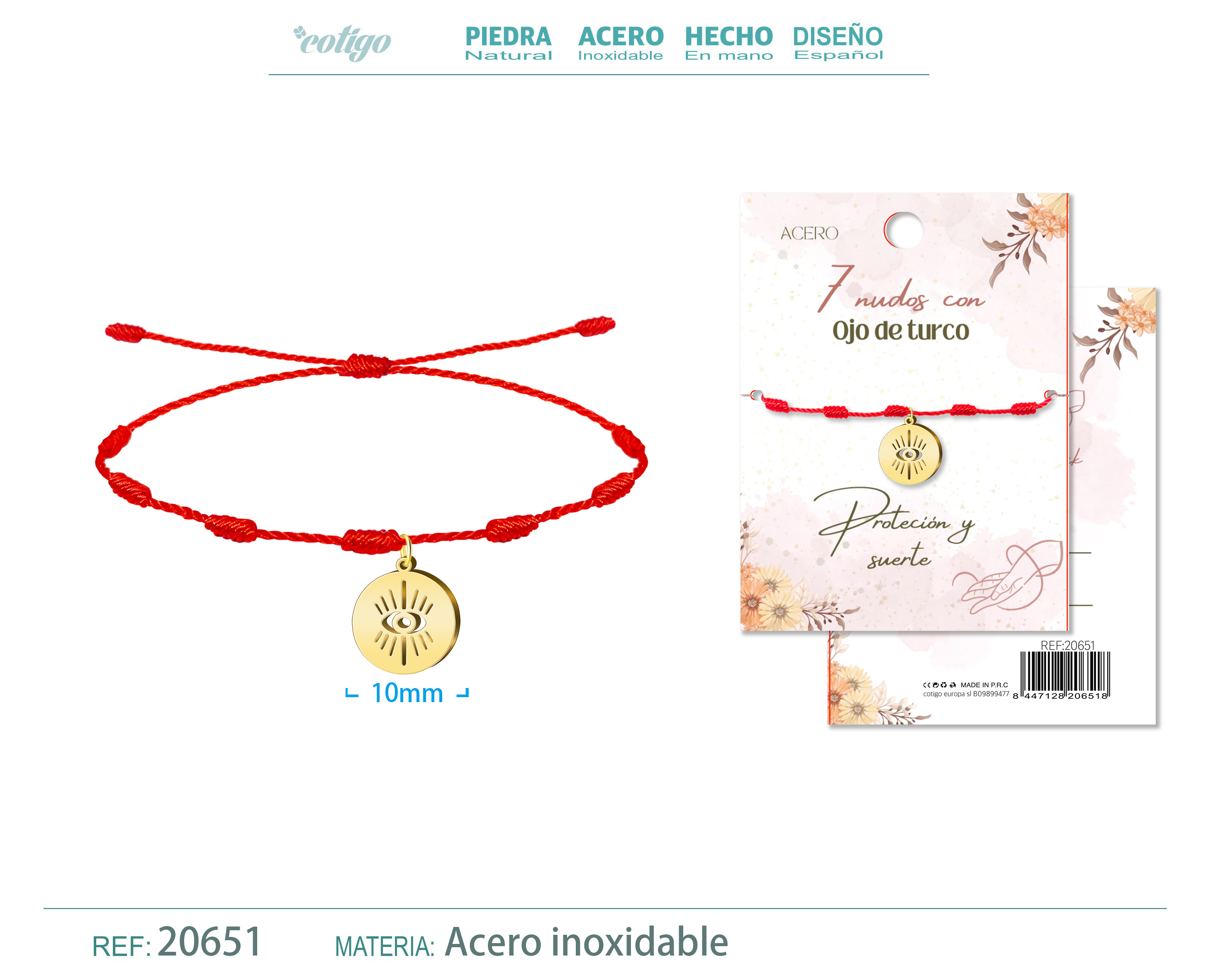 Pulsera 7 nudos con Ojo turco color Dorado