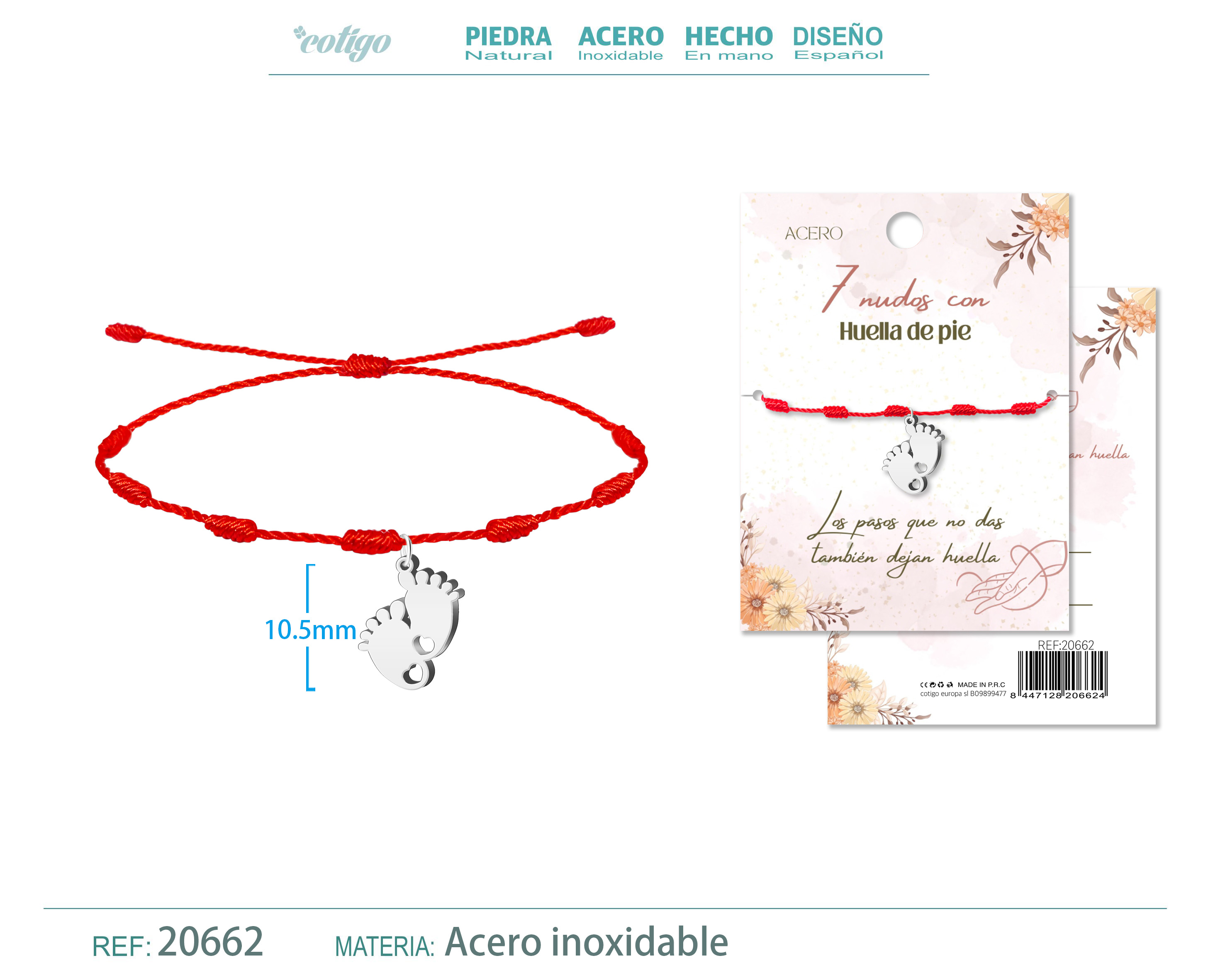 Pulsera 7 nudos con Huella de pie color Plateado