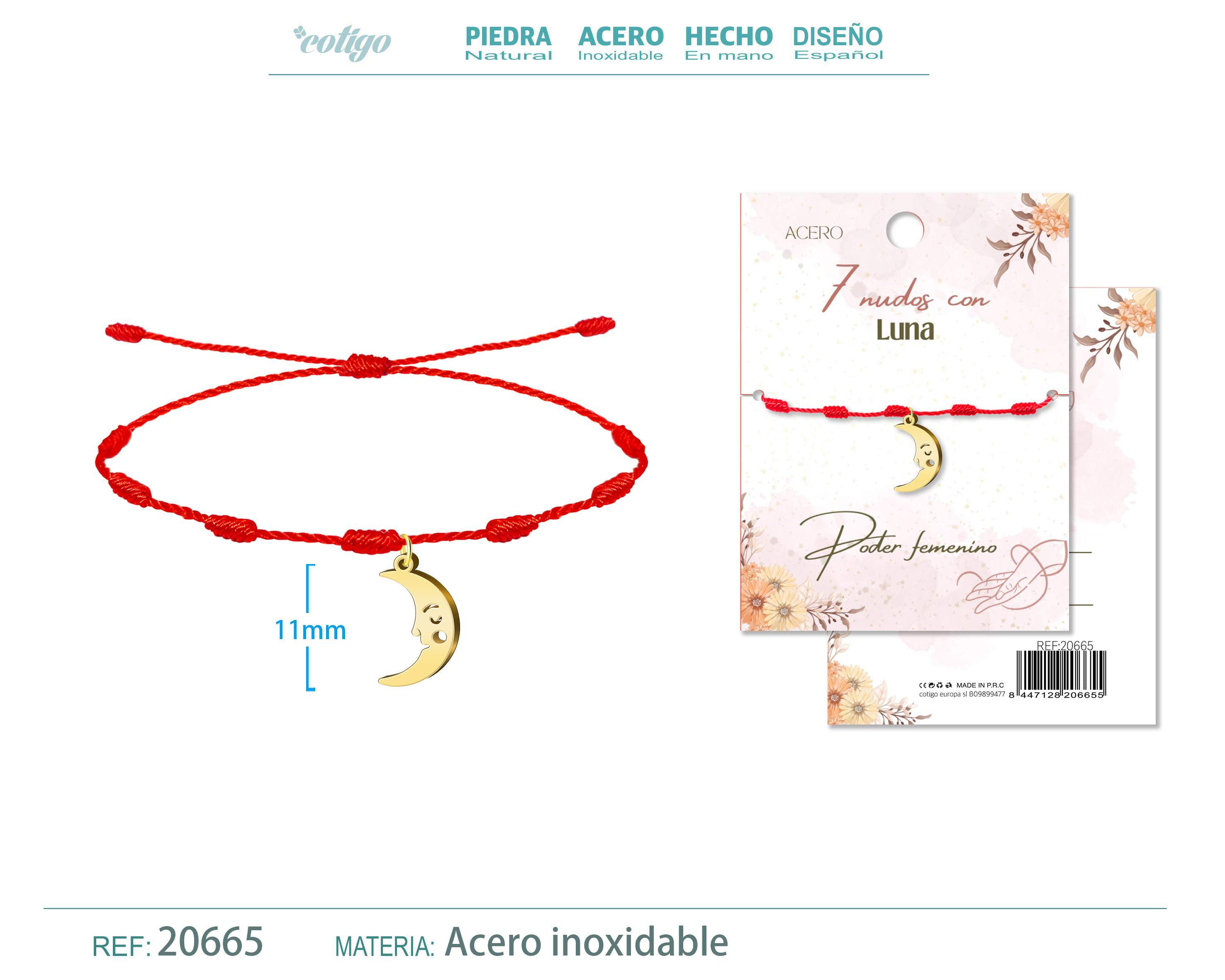 Pulsera 7 nudos con Luna color Dorado