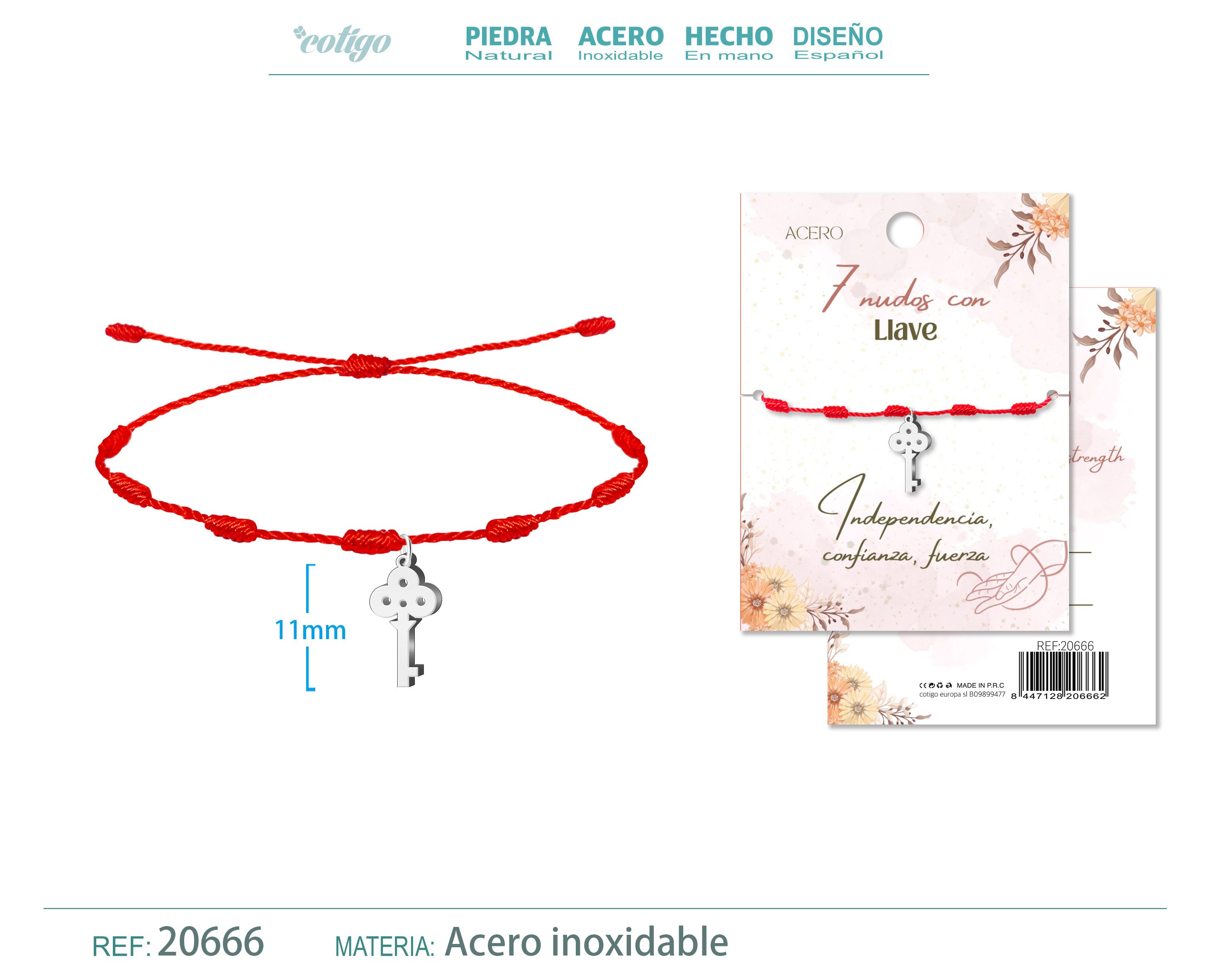 Pulsera 7 nudos con Llave color Plateado