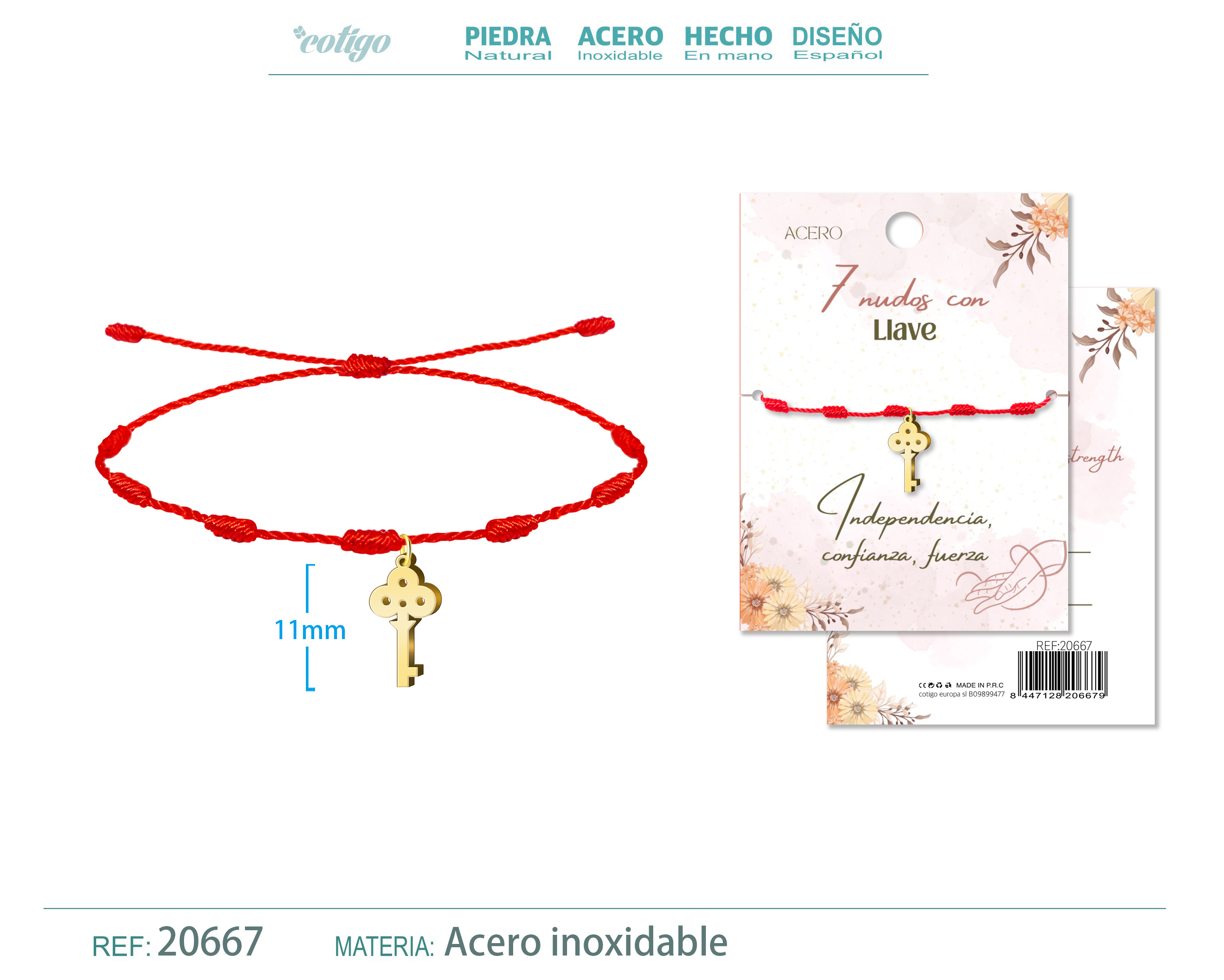Pulsera 7 nudos con Llave color Dorado