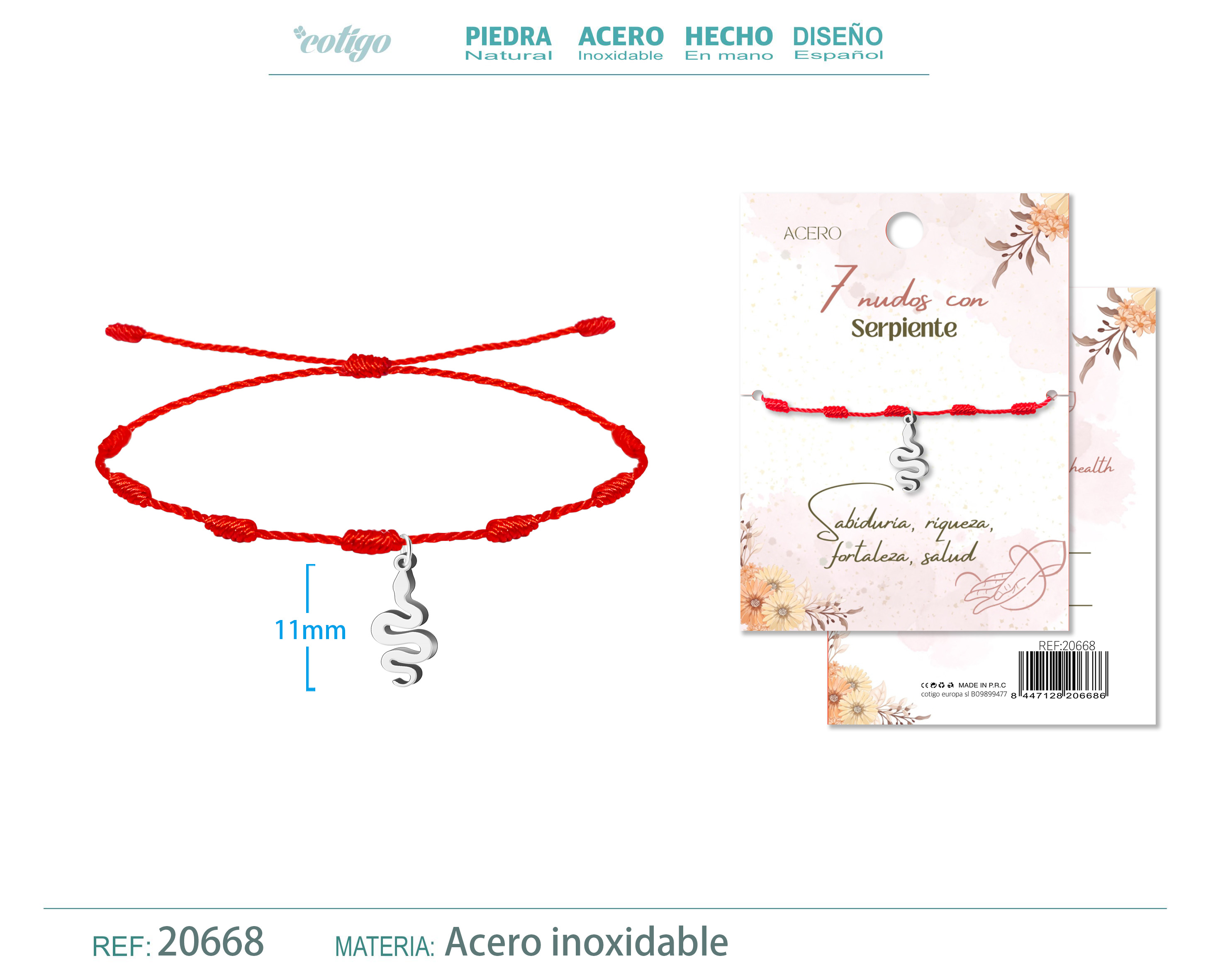 Pulsera 7 nudos con Serpiente color Plateado
