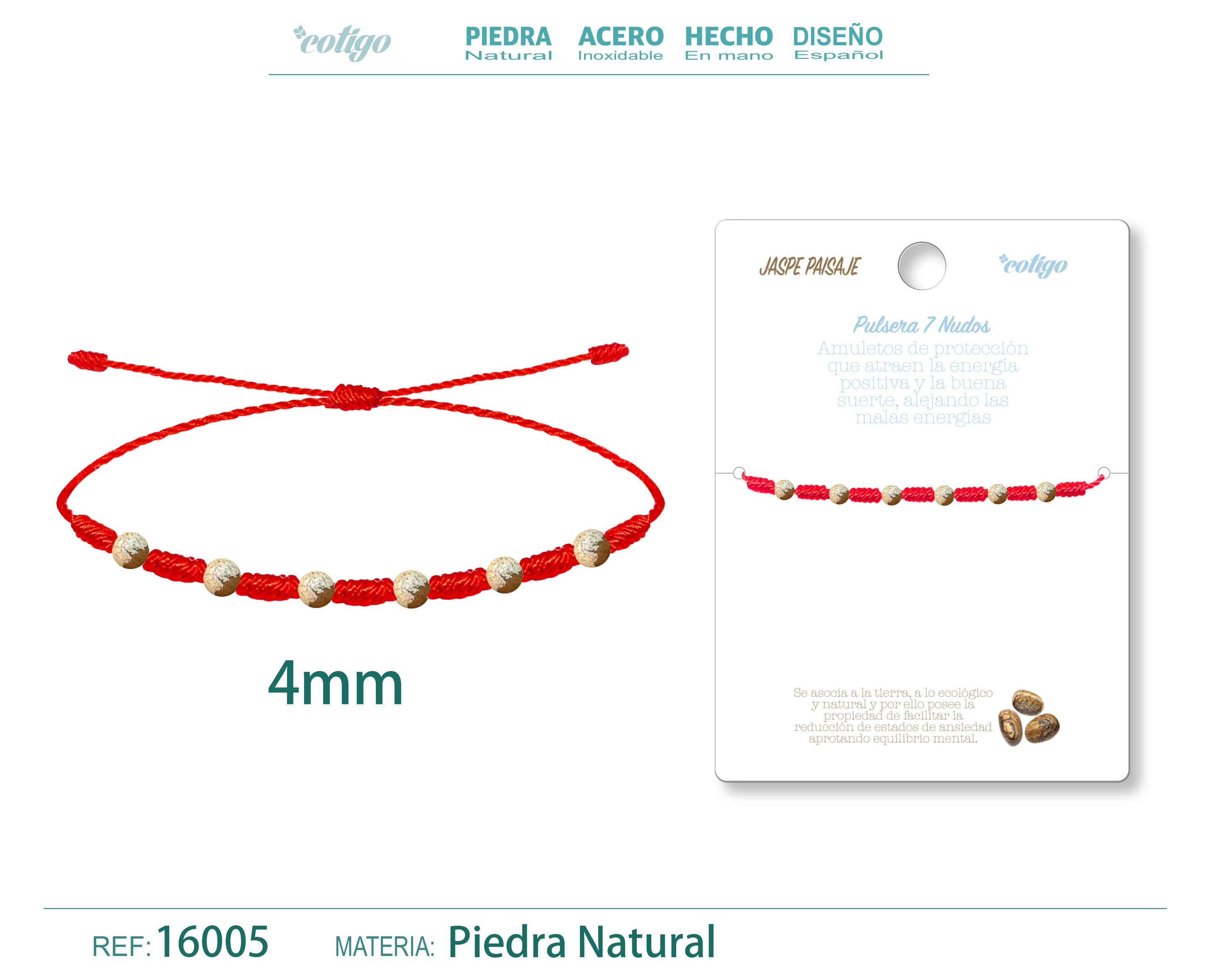 Pulsera 7 Nudos con Jaspe paisaje 4mm