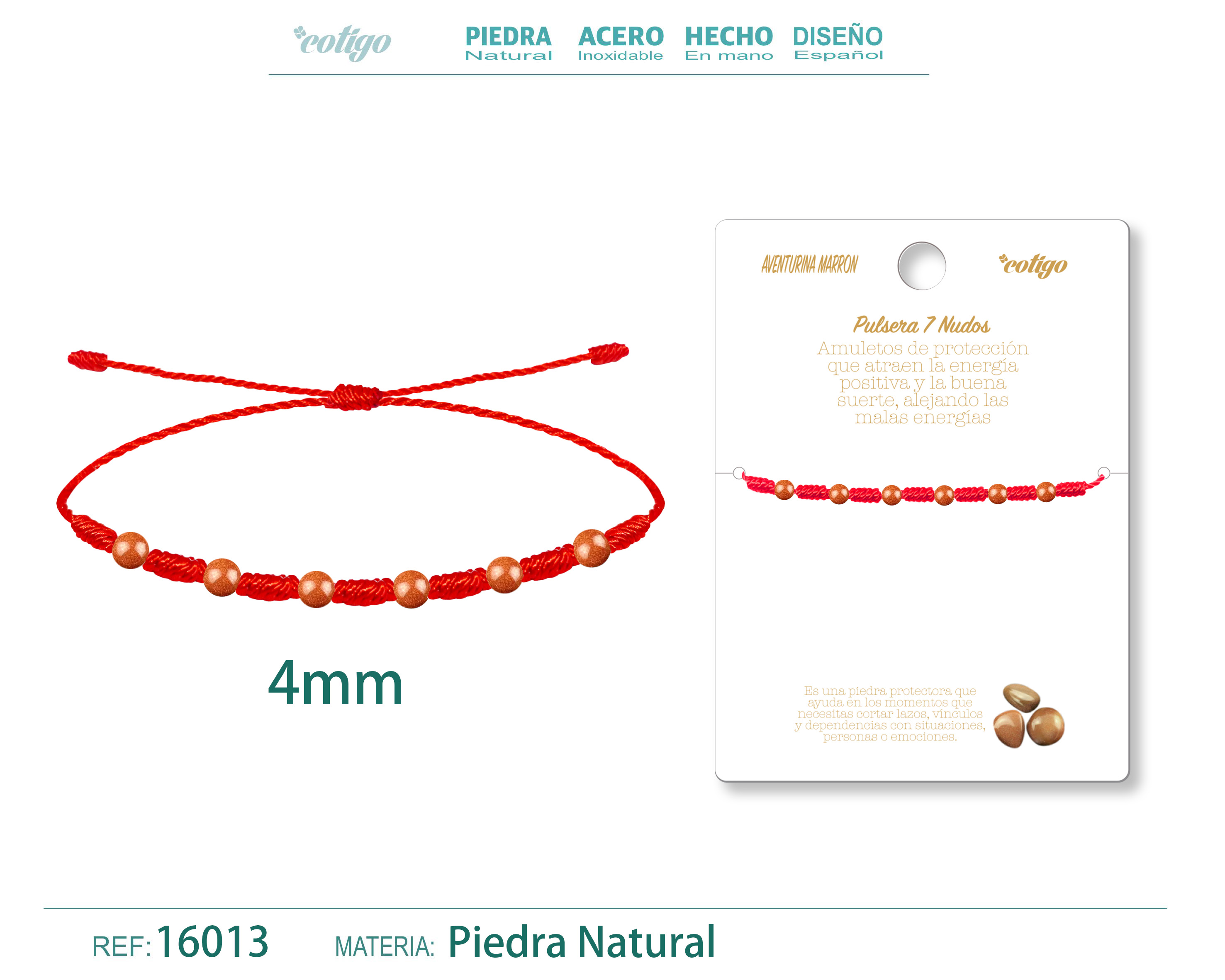 Pulsera 7 Nudos con Aventurina marron 4mm