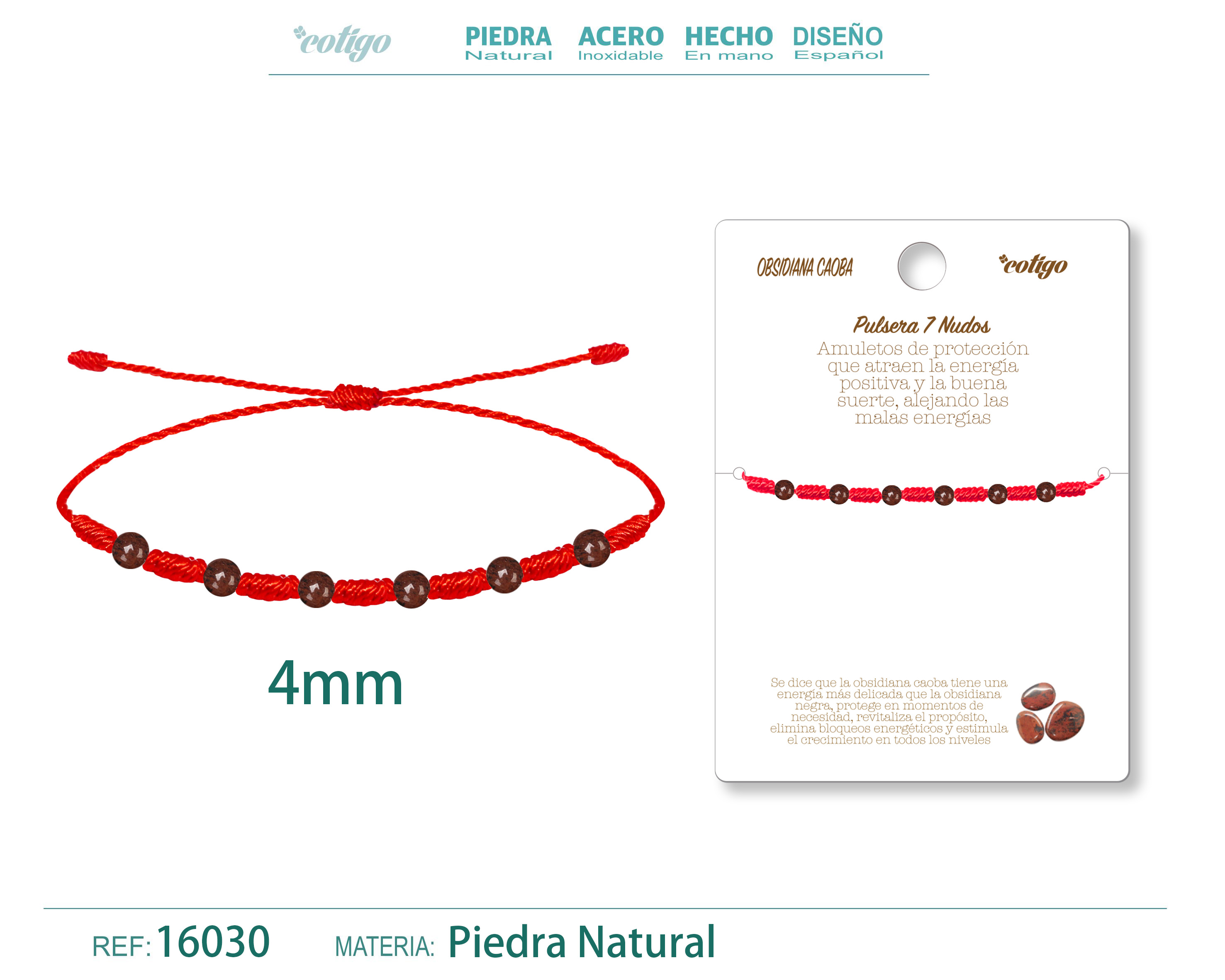 Pulsera 7 Nudos con Obsidiana Caoba 4mm