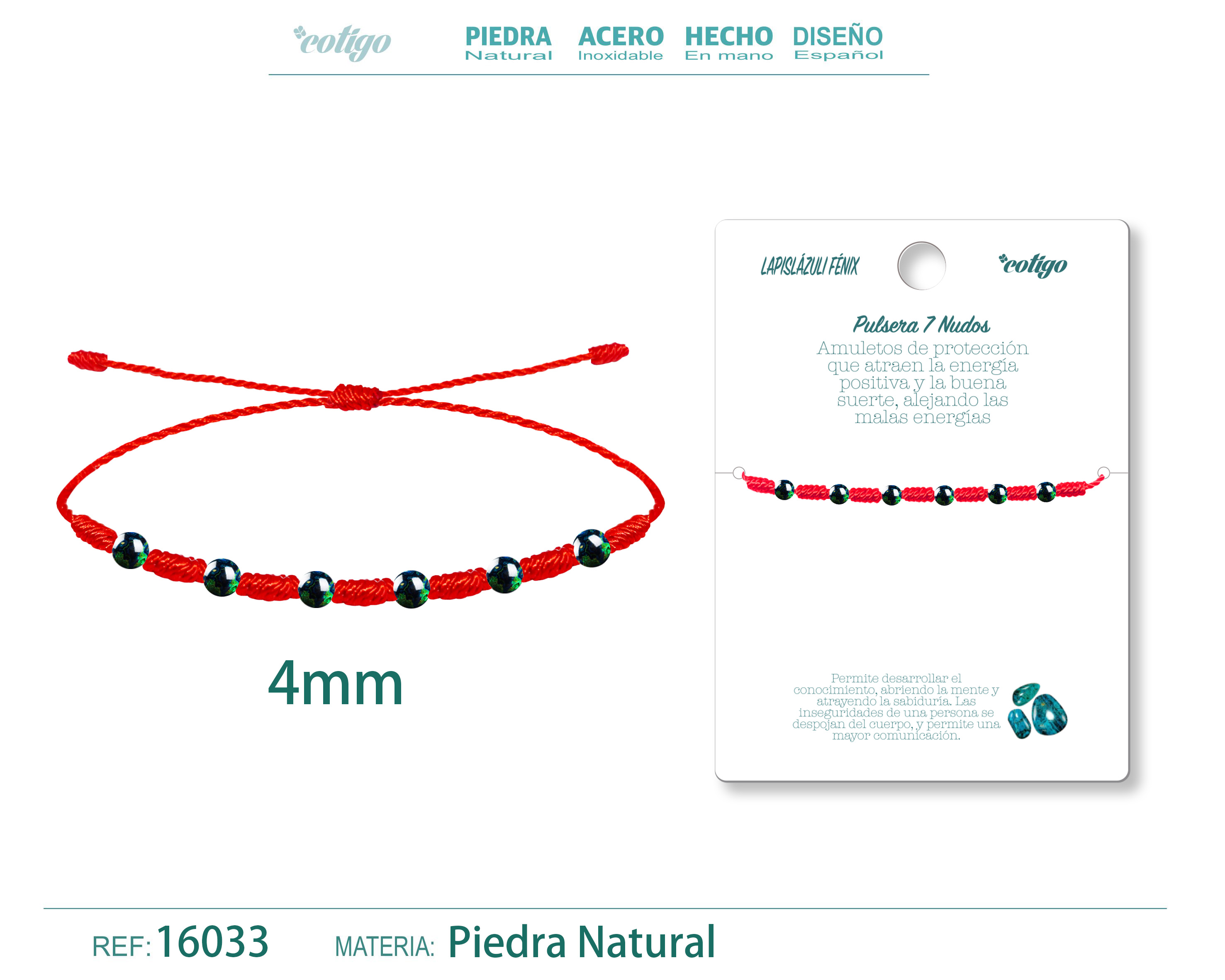Pulsera 7 Nudos con Lapislazuli fénix 4mm